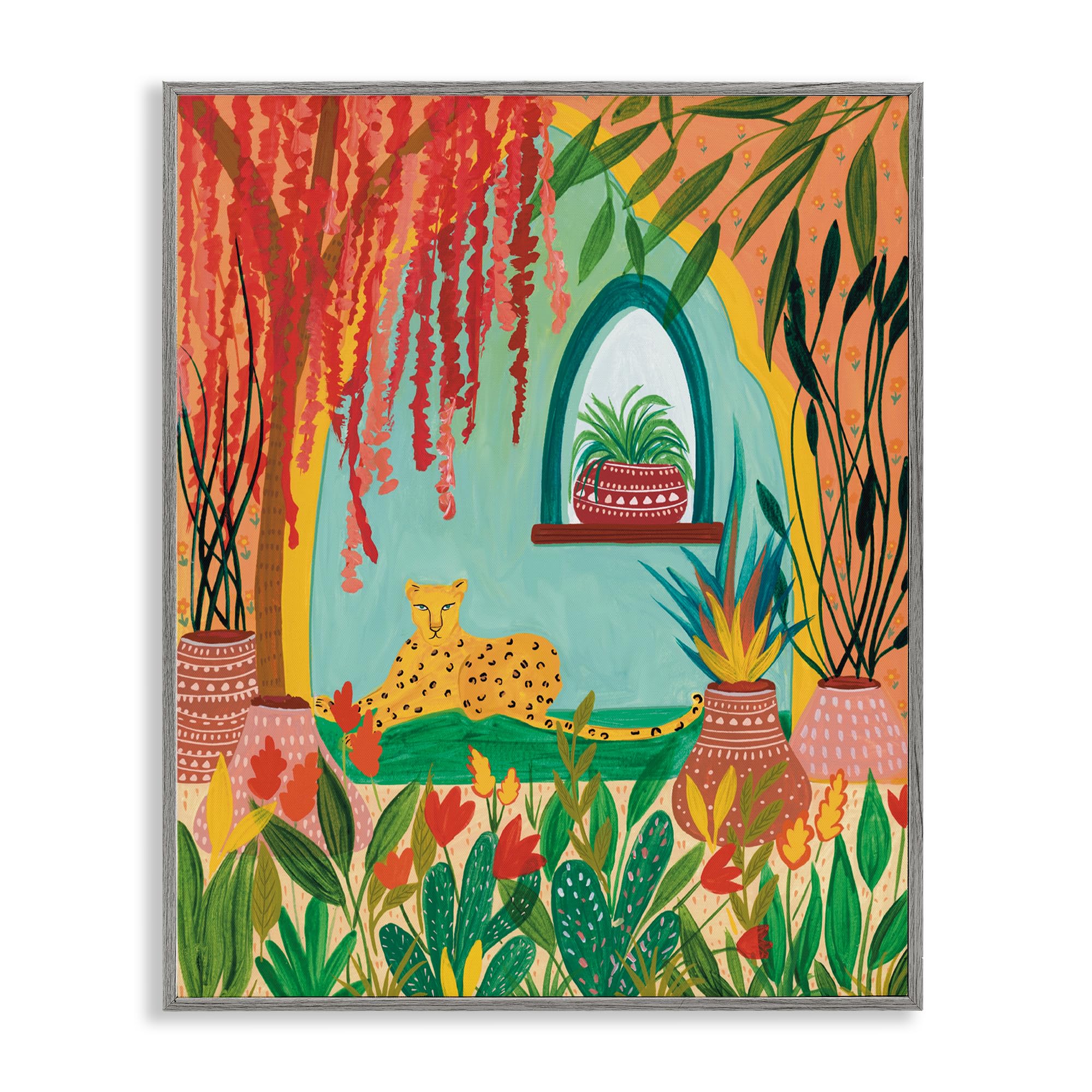 'Lone Leopard Among Botanicals'| Framed Giclee Art
