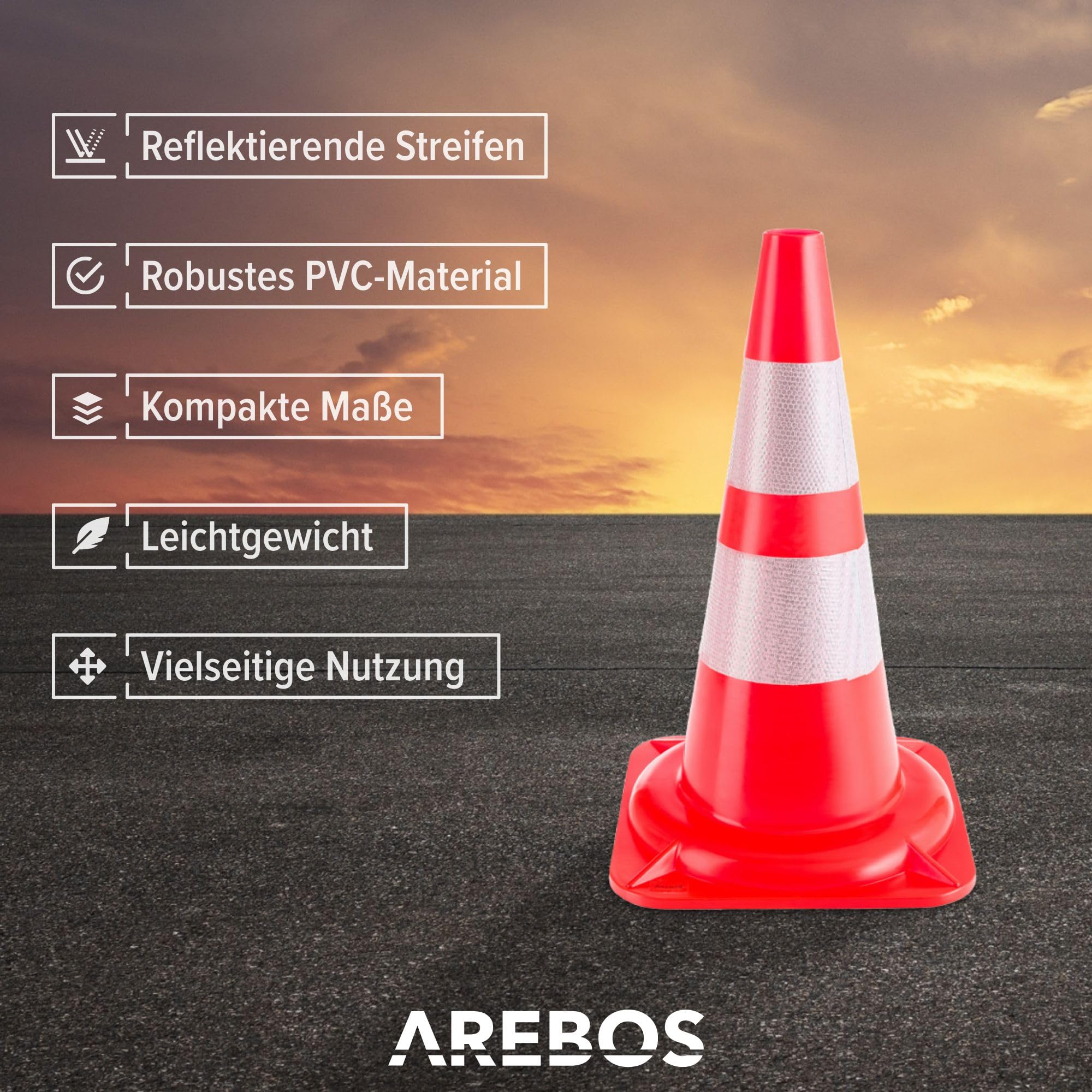 Arebos 10x Verkehrsleitkegel | Reflektierende Warnleitkegel | Pylone | Orange-Weiß | Leitkegel 50 cm
