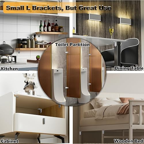 Miniatura 27 de Alise Soportes flotantes para estantes resistentes en forma de L, soportes de esquina de ángulo negro para estantes, soporte de estante reforzado