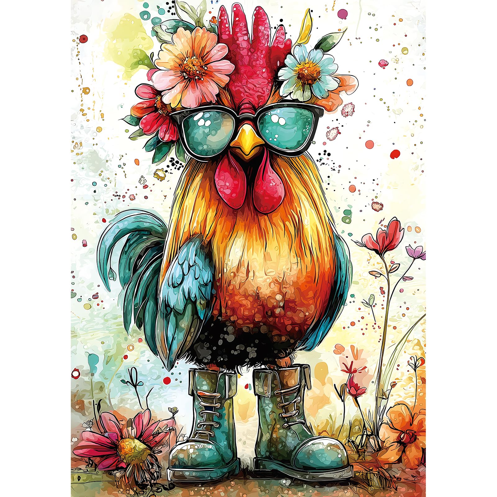 Sunglasses Cool Chicken Puzzle for Adults, 1000 Piece | Letters on Back, Jigsaw Puzzles with HD Poster, for Gifts Party Games Family, Dust Free, 27.5" X19.7"