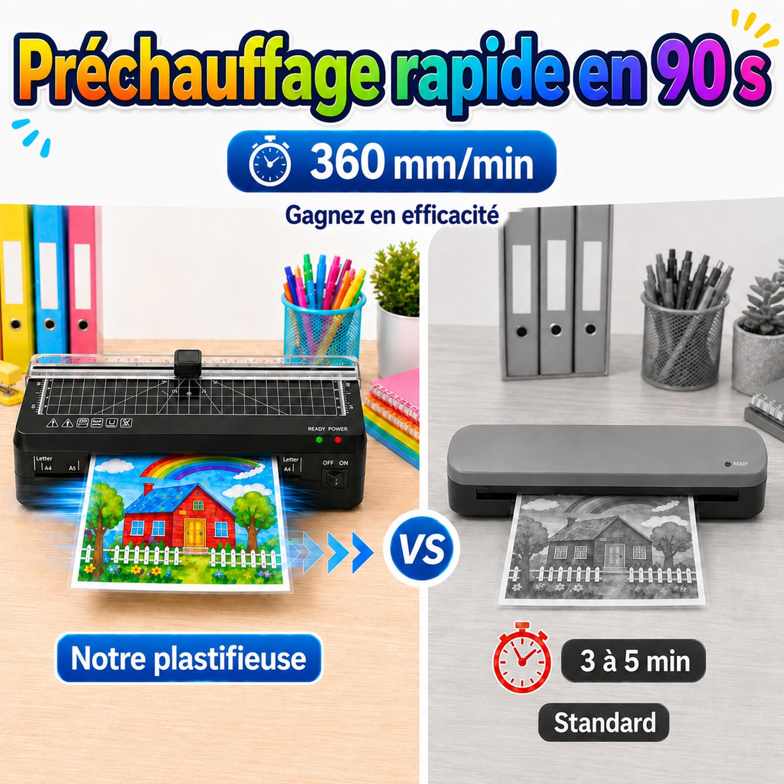 Plastifieuse thermique A4 70S réchauffement rapide coupe-papier intégré portable A5 A6 pochettes maison bureau école