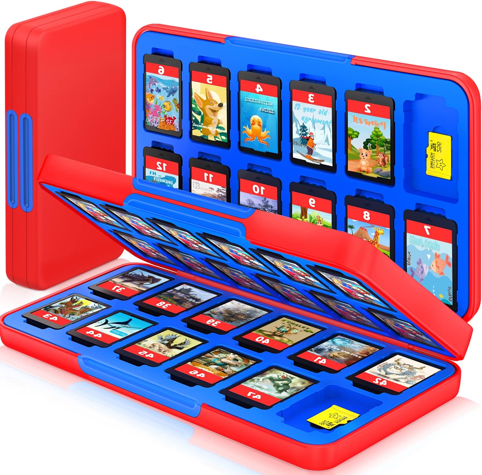 CYKOARMOR Game Card Case Holder for Nitendo Switch/Switch 2(2025) - Hard Shell Portable Cartridge Case with 48 Game Slots & 24 Micro SD Card Slots, Protective Organizer Traveler, Red Blue