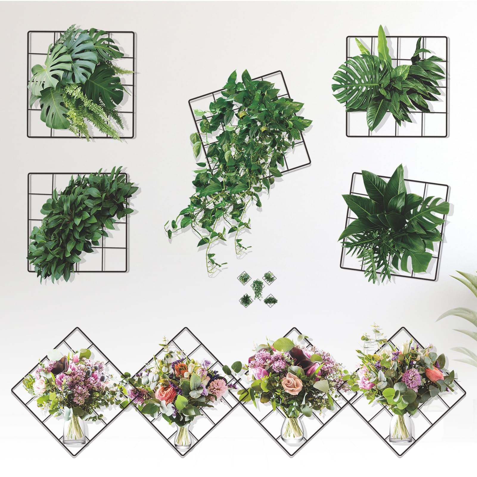 Keboyoe 10 Piezas Pegatinas de pared 3D con Plantas Verdes pegatinas de pared Hojas Verde Flores Adhesivos Pareds Pegatinas de Pared Autoadhesivas Decoración para Salón Dormitorio Baño