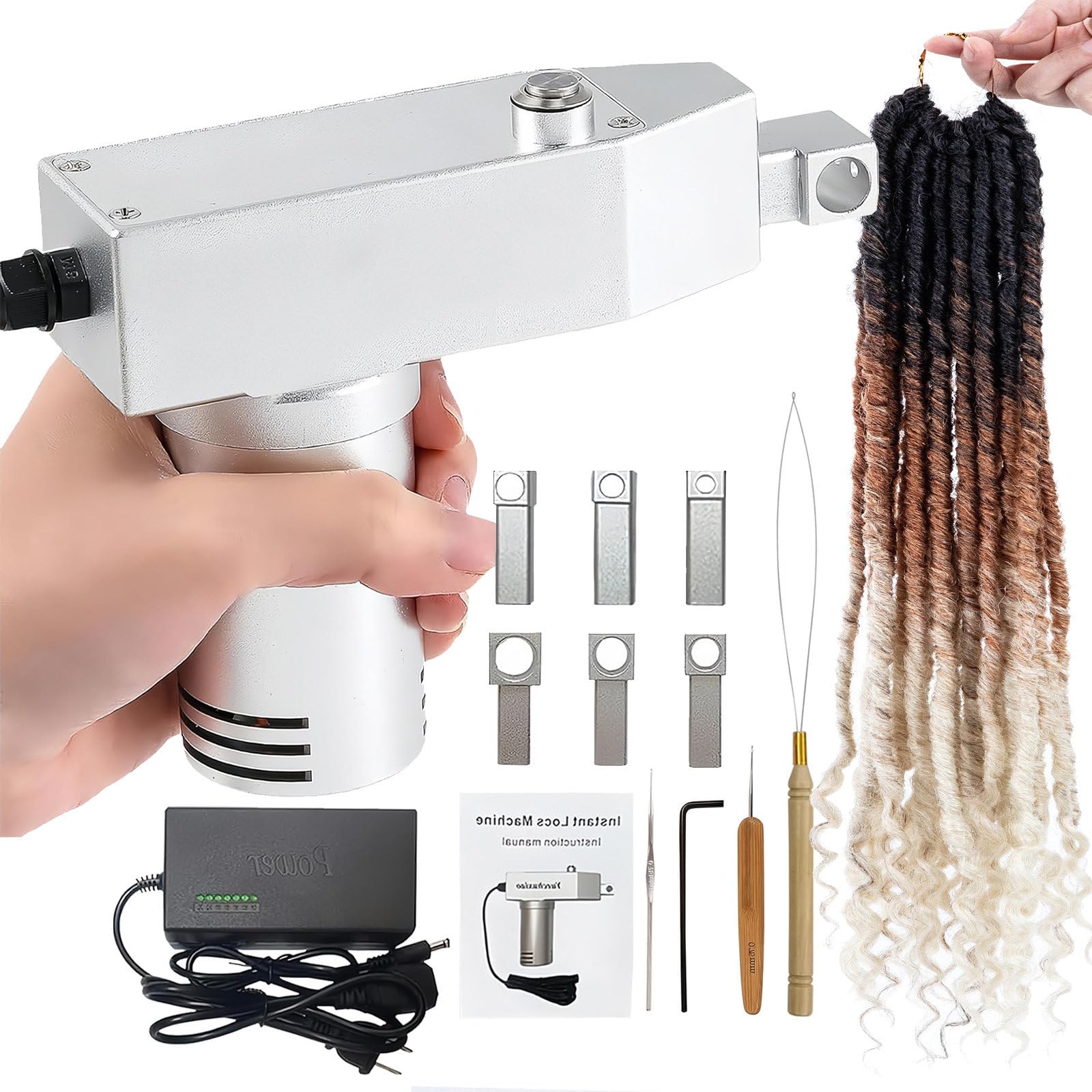Fablestoryem Dreadlock Machine, Instant Electric Portable Dreadlocks Maker, Loc Machine For Dreadlocks, With 6/8/10/12/14/16Mm Braided Holes, Can Be Directly Work On Head Or Braiding Synthetic Hair