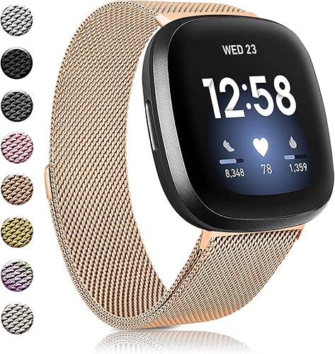 Amzpas Correas compatibles con Fitbit Versa 34 Fitbit Sense Sense 2, pulsera magnética ajustable de malla de acero inoxidable transpirable para
