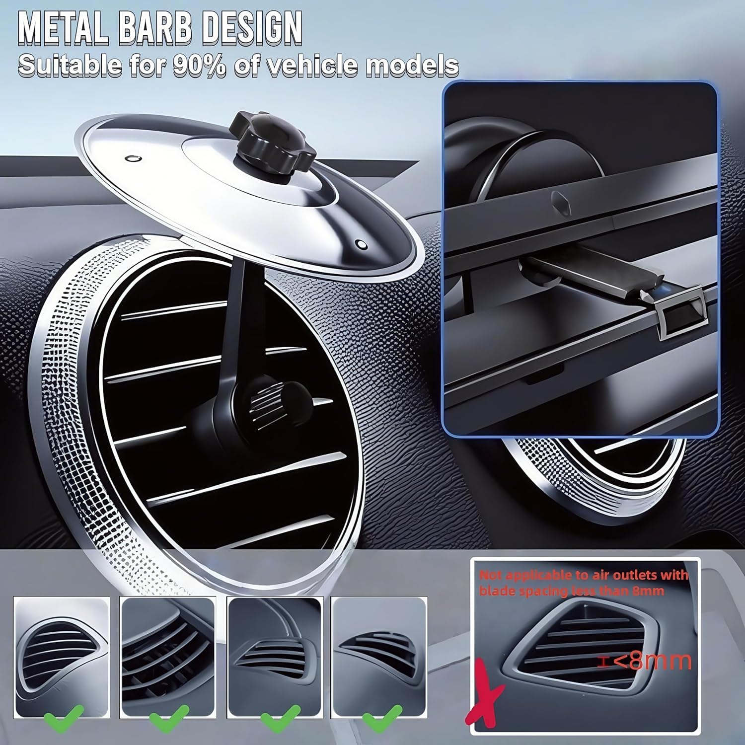 2 Pack Car Cymbal Air Vent Mounted - Mini Drum Crash Becken für endlosen rhythmischen Spaß auf der Straße Musikliebhaber Geschenk (Silber, 14 cm Durchmesser)