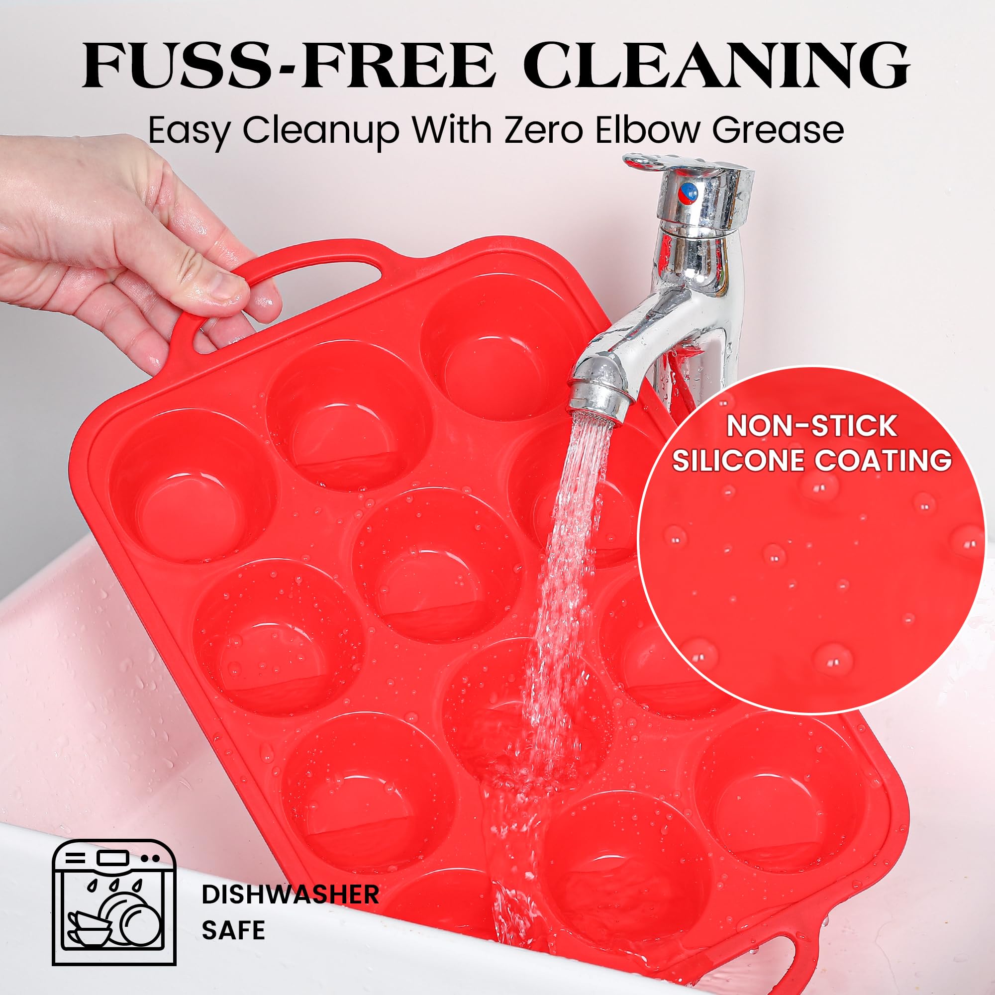 Ensemble de moules à muffins en silicone, 12 moules et mini moules à muffins avec ustensiles, moules de cuisson antiadhésifs avec cadre renforcé en métal, sans BPA