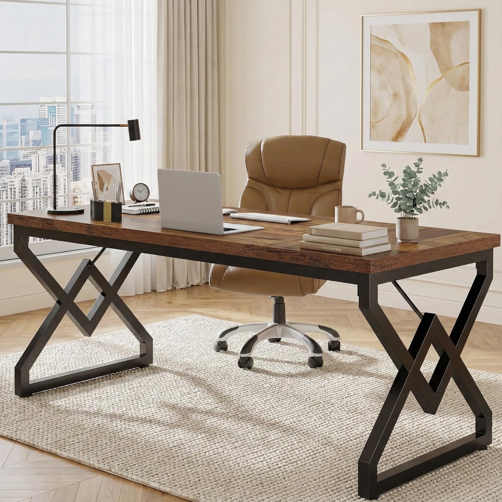 Lailang 160cm Scrivania, Scrittoio Vintage, Tavolo Ufficio Riunioni, Scrivania In Legno, Mobili Ufficio Moderni, 160 x 18 x 18 cm, Vintage Brown