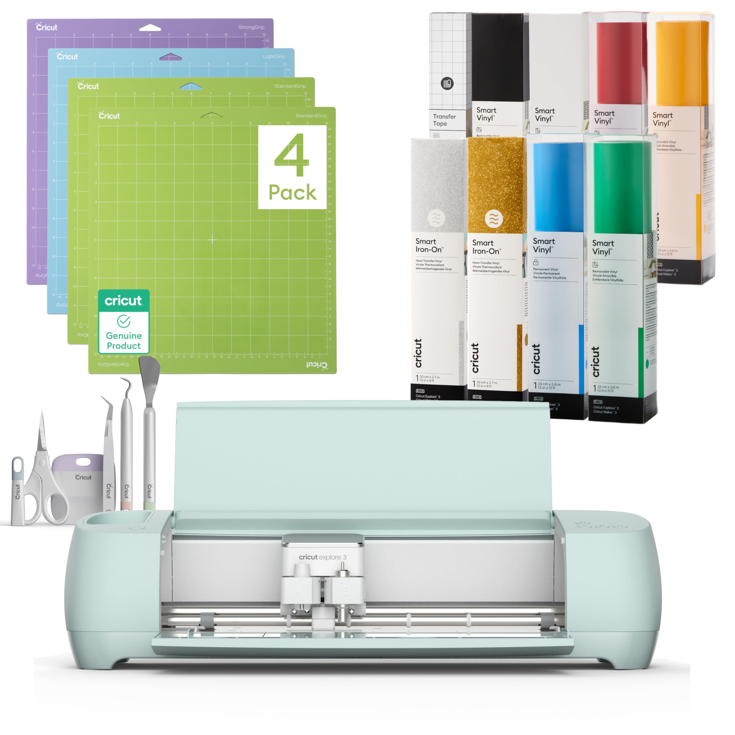 Cricut Explore 3 | Mega Bundle | plotter de decoupe, adapté pour, Papier cartonné, Vinyle permanent, Vinyle thermocollant (Exclusivité Amazon 2025)
