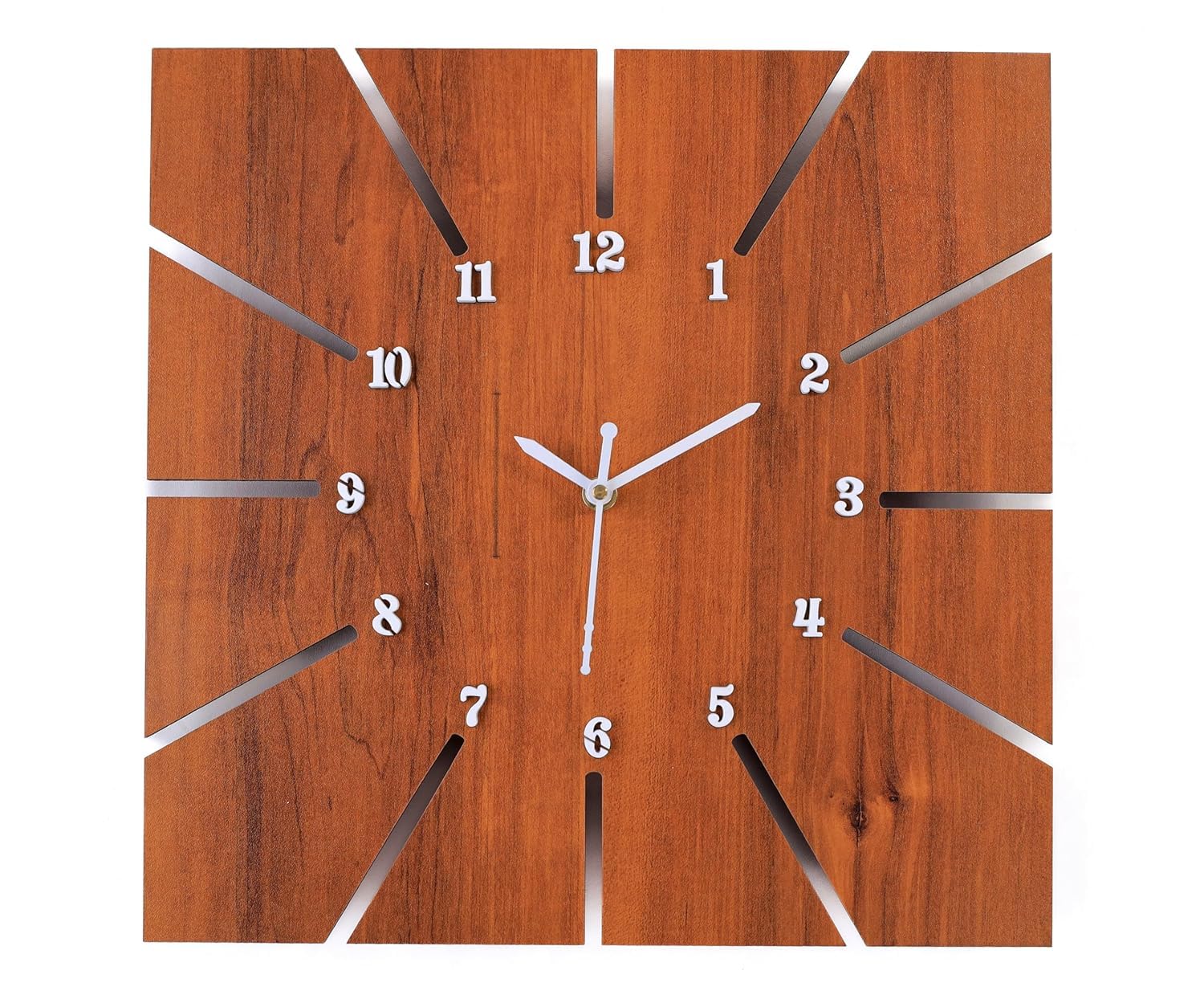 MASTANO Wooden Wall Clock MDF Designer Wall Watch Square Frameless Hanging Home Decor Wall Clock for Bedroom Living Room Kitchen Drawing Room Office | Brown Color | CL-74