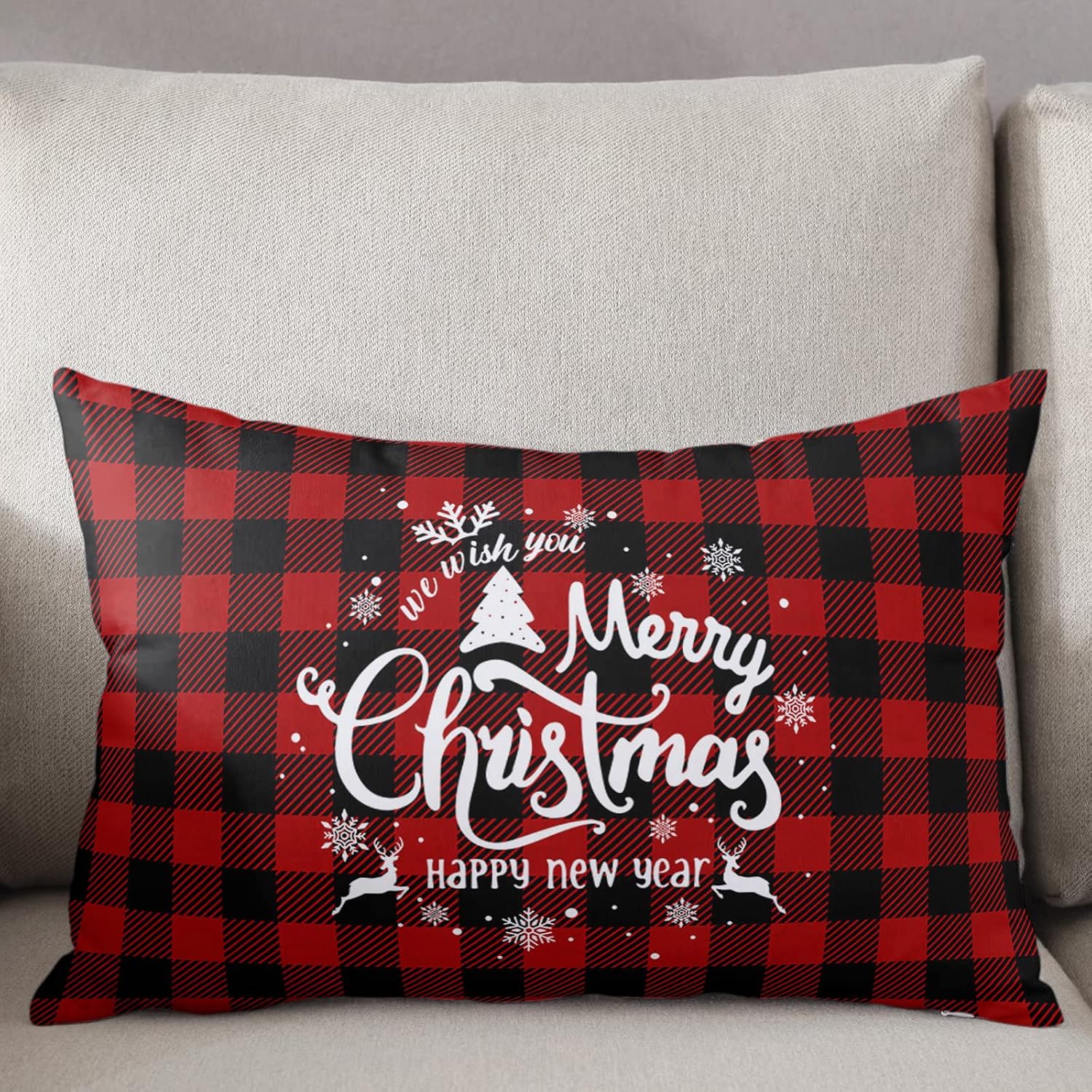 Pillow Covers 24x36 Inch - Body Merry Christmas Snowflake Xmas Elk Red Black Buffalo Plaid Soft Brushed Microfiber Pillowcases with Hidden Zipper Closure Bed Pillow Shams for Bedroom Sofa Car