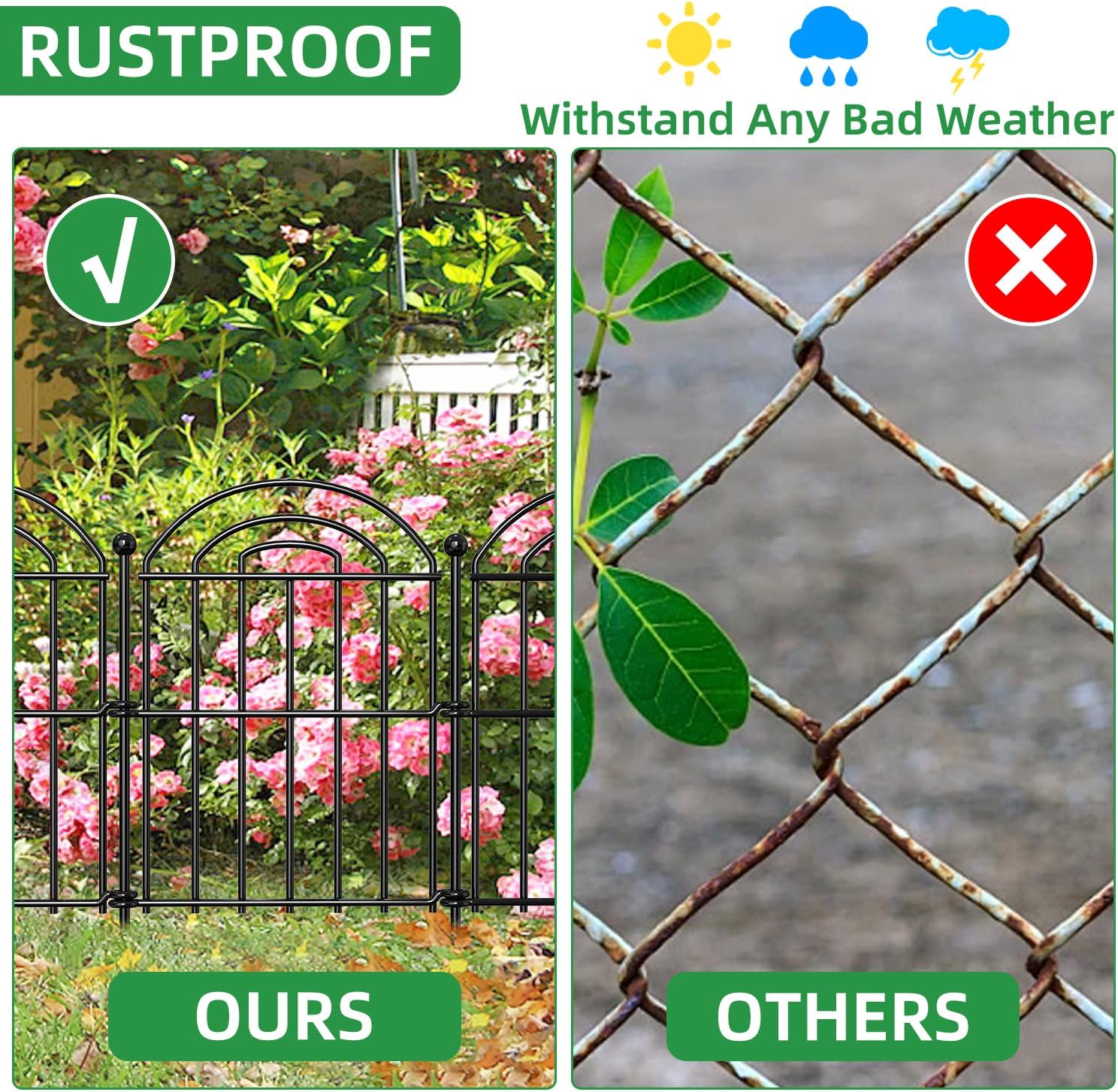 Decorative Garden Fence, 26in(H) x27ft Rustproof Metal No Dig Fence Animal Barrier Fence for Dog Rabbit, Wire Border Panel Fencing for Yard Patio Outdoor Decor 25 Pack