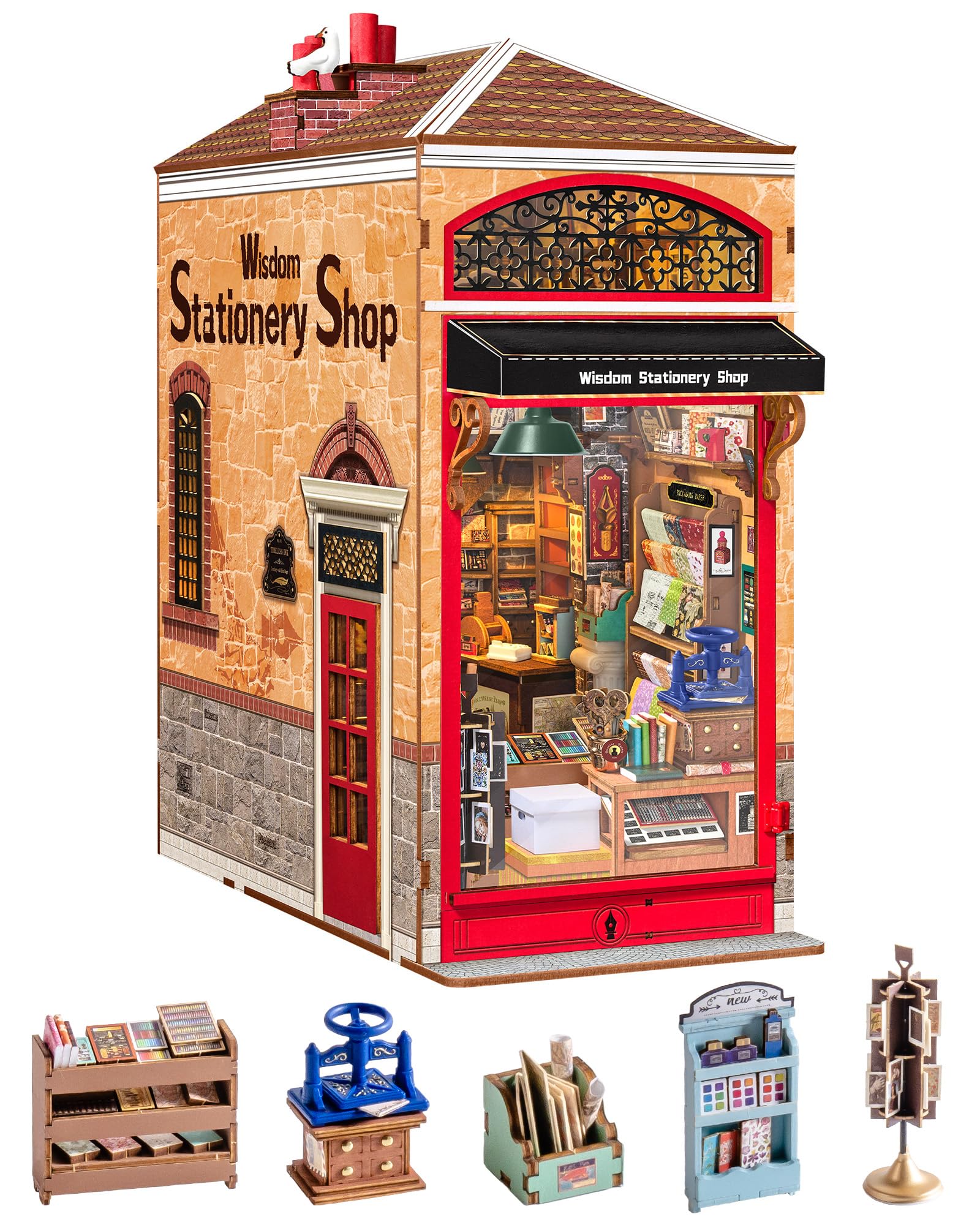 Rolife Book Nook für Erwachsene, Weisheit Schreibwarenladen mit LED | 3D Puzzle DIY Miniature House mit Staubschutz, Stressabbau Bücherregal Deko, Kreatives Geschenk für Buchliebhaber (472 Teile)