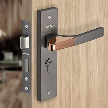 Plantex Heavy-Duty Door Lock Set - Main Door Handle Set/ 6-Lever Lock Mechanism with 3 Years of Warranty by Plantex/Mortise, Brass Lock Body & Cylinder (8114 - Satin Black & PVD Choco) - image, photos