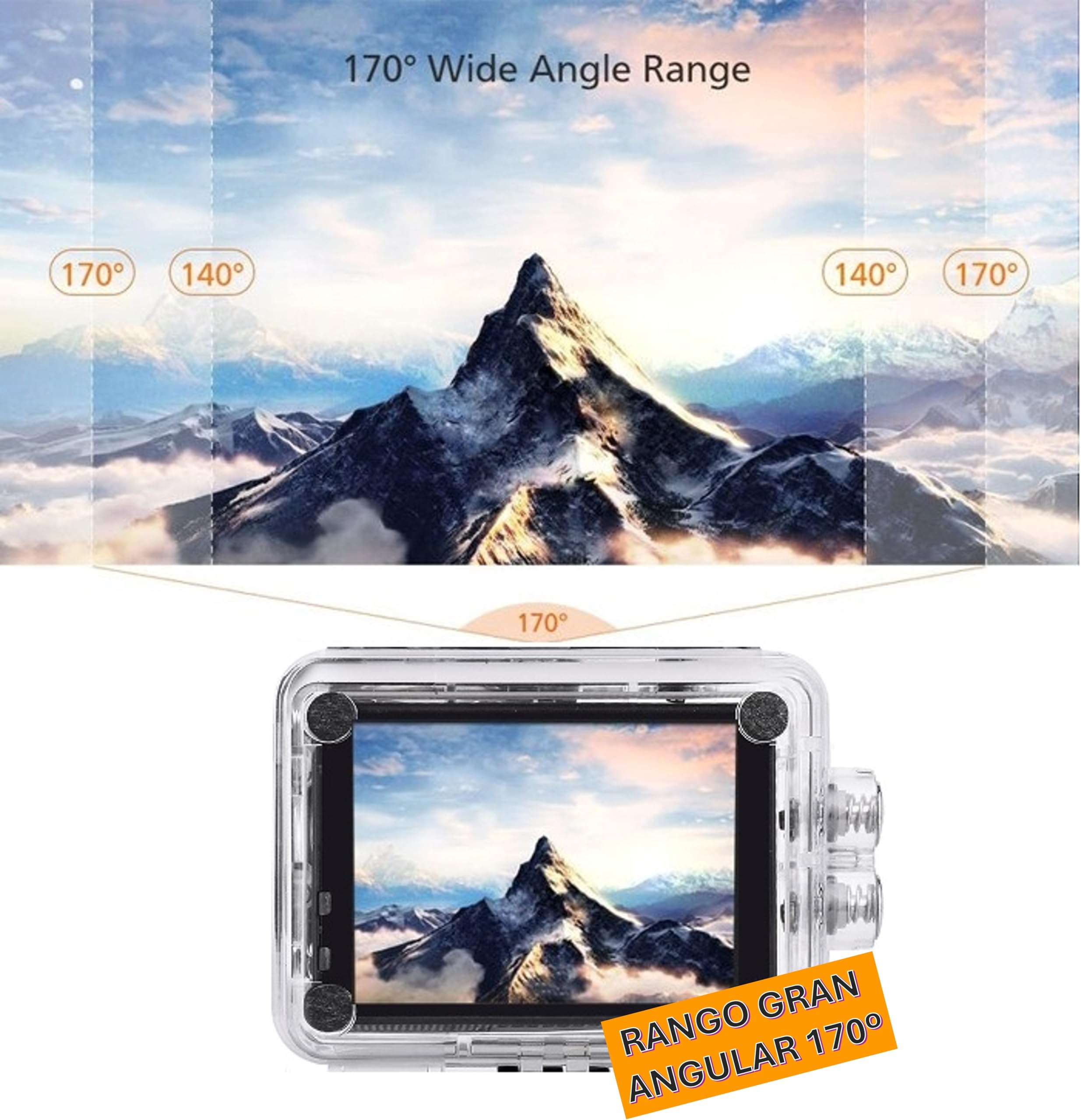 Cámara Deportiva y Accion 4K 30FPS, 20MP, Sumergible, Resistente al agua, Videocámara de Casco, WiFi con EIS Antivibración, Cámara Subacuática Buceo 30M con Micrófono Integrado, con Accesorios