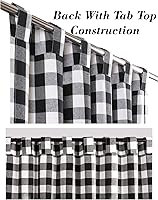 Vista 7 de Buffalo - Cortina de algodón a cuadros de 108 pulgadas de largo, juego de 2 paneles con pestaña trasera, cortina de cuadros blancos y negros