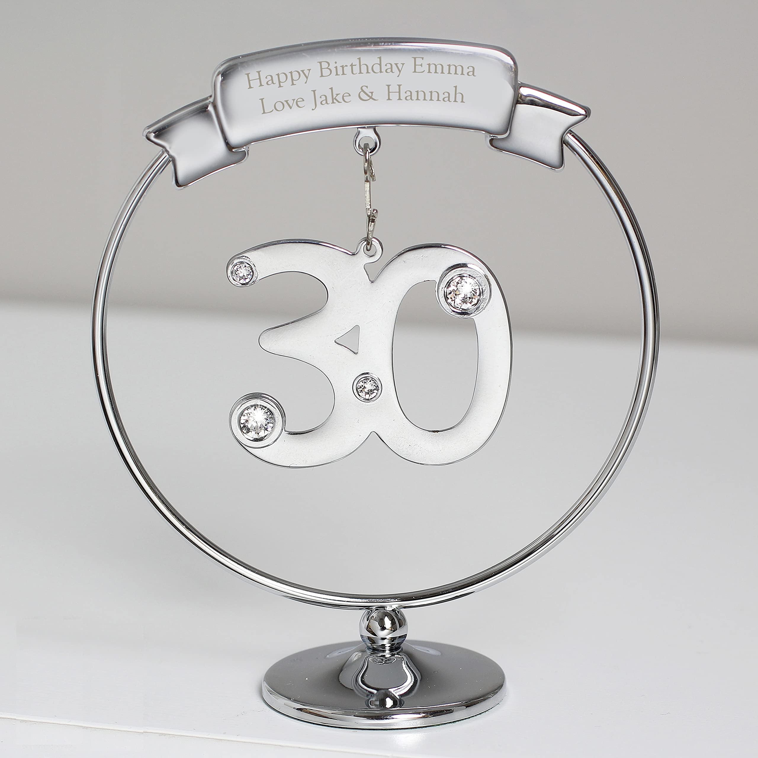 Personalised Crystocraft Crystal Diamante Swarovski effect 30th Celebration Ornament Silver, Gifts For Her, Birthday, Anniversary, Table Decoration, Favour, Favors