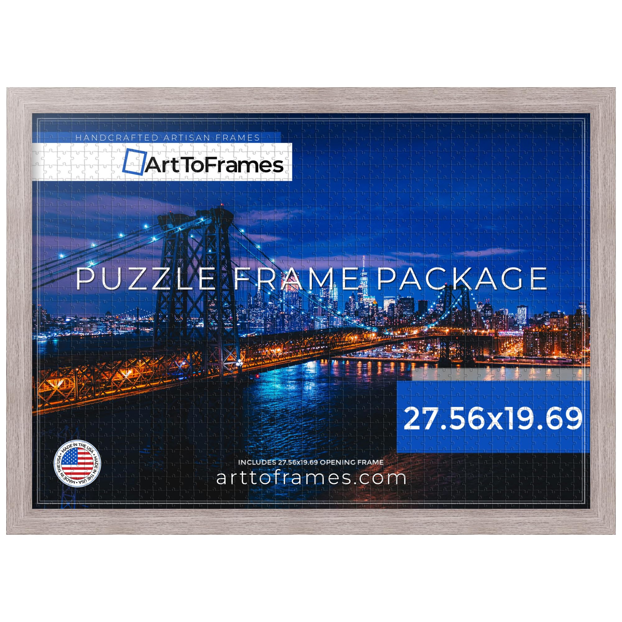 ArtToFrames 27.56x19.69 INCH/70x50 CM Brown Frame for 1000 Piece Puzzles.This 1.25 Inch Custom MDF Puzzle Frame is Gray Oak - Comes with Economy