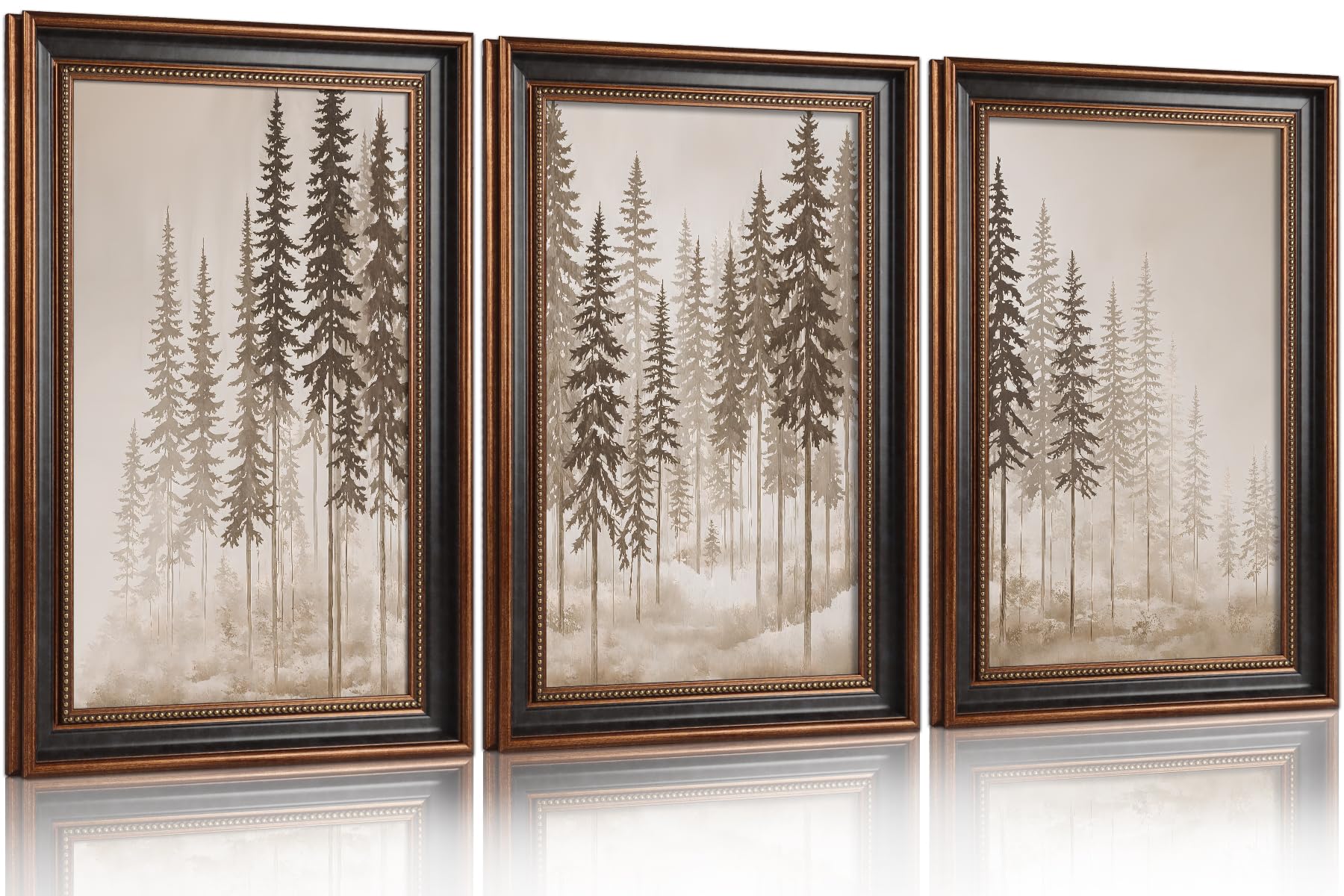 Aryroi Large Misty Forest Framed Canvas Wall Art Set, Neutral Foggy Pine Tree Landscape Painting, Vintage Woodland Art Print for Living Room, Bedroom, Office - 16"x24"x3