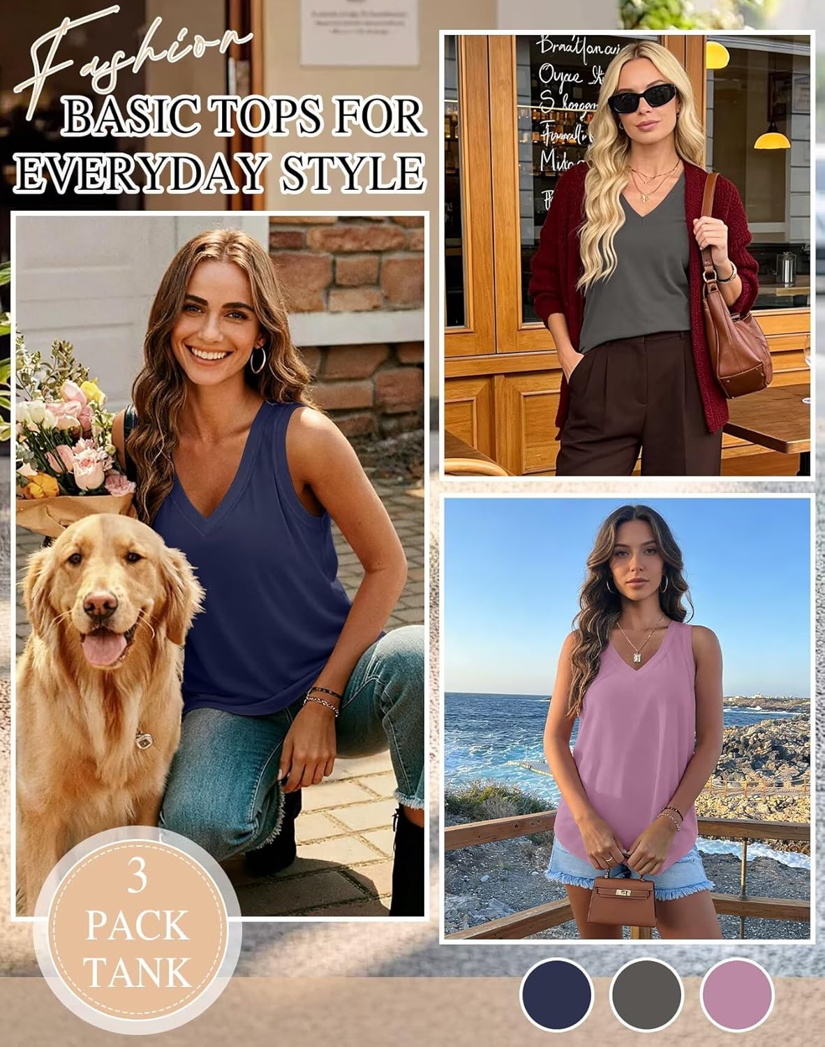 KKJ 3 Pack Womens Tank Tops 2026 Spring Summer Vacation Outfits V Neck Loose Sleeveless Blouse Casual Shirts Fashion Clothes - Image 4