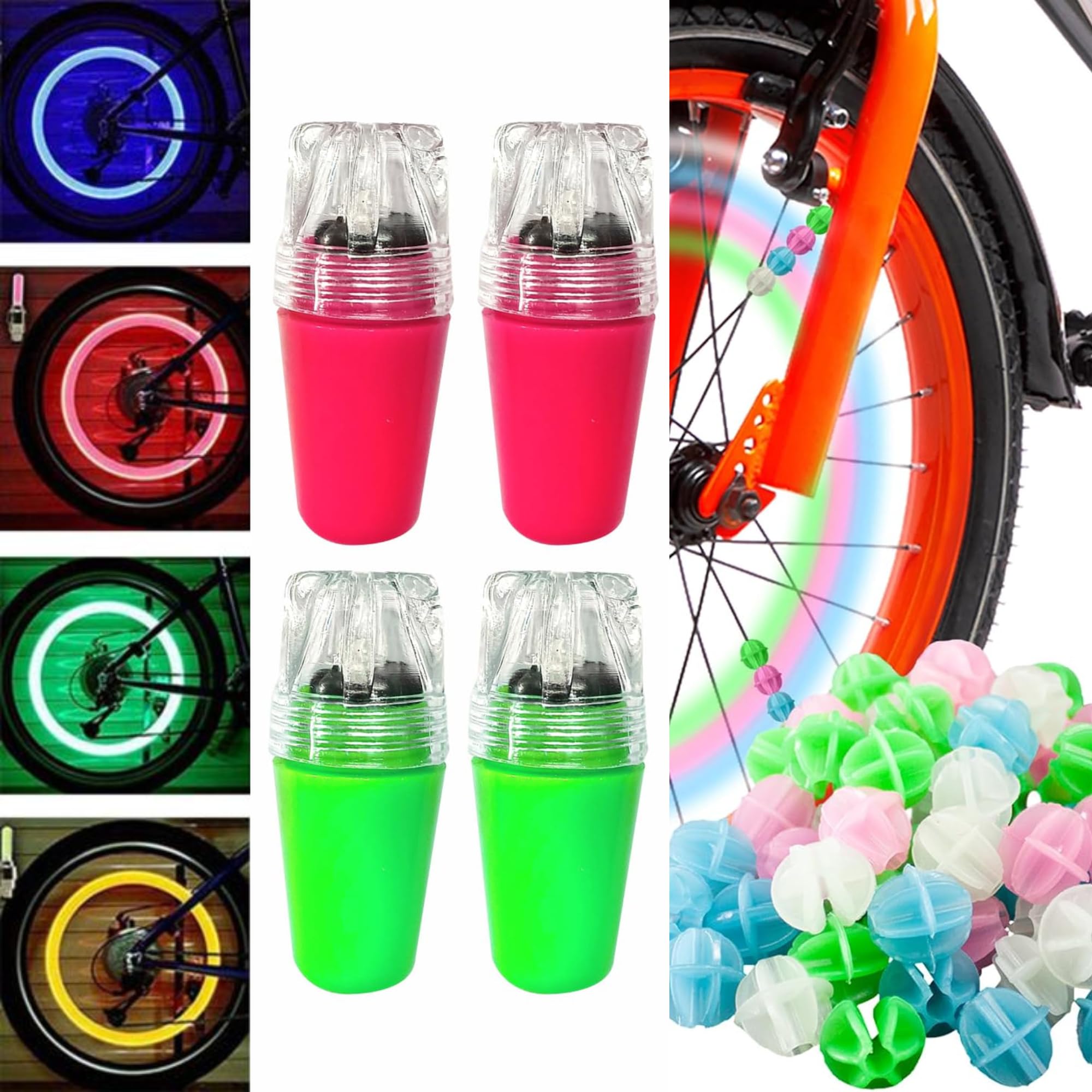 Bicycle Spoke Beads and Valve Lights LED Multicolour Set for Tyre Wheel | Kids Cycle Spare Parts and Accessories | Decorative Lights and Colourful Moti for Kids Cycles | Set of 2 Items-image-12