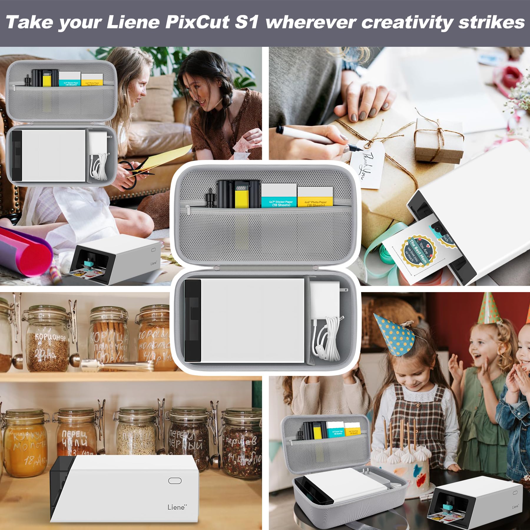 Khanka para Liene PixCut S1|Impresora fotográfica todo en uno,impresora de pegatinas y cortadora Estuche Rígido de Almacenamiento,Bolsa Transporte con Bolsillo para Accesorios PixCut S1,Solo Estuche