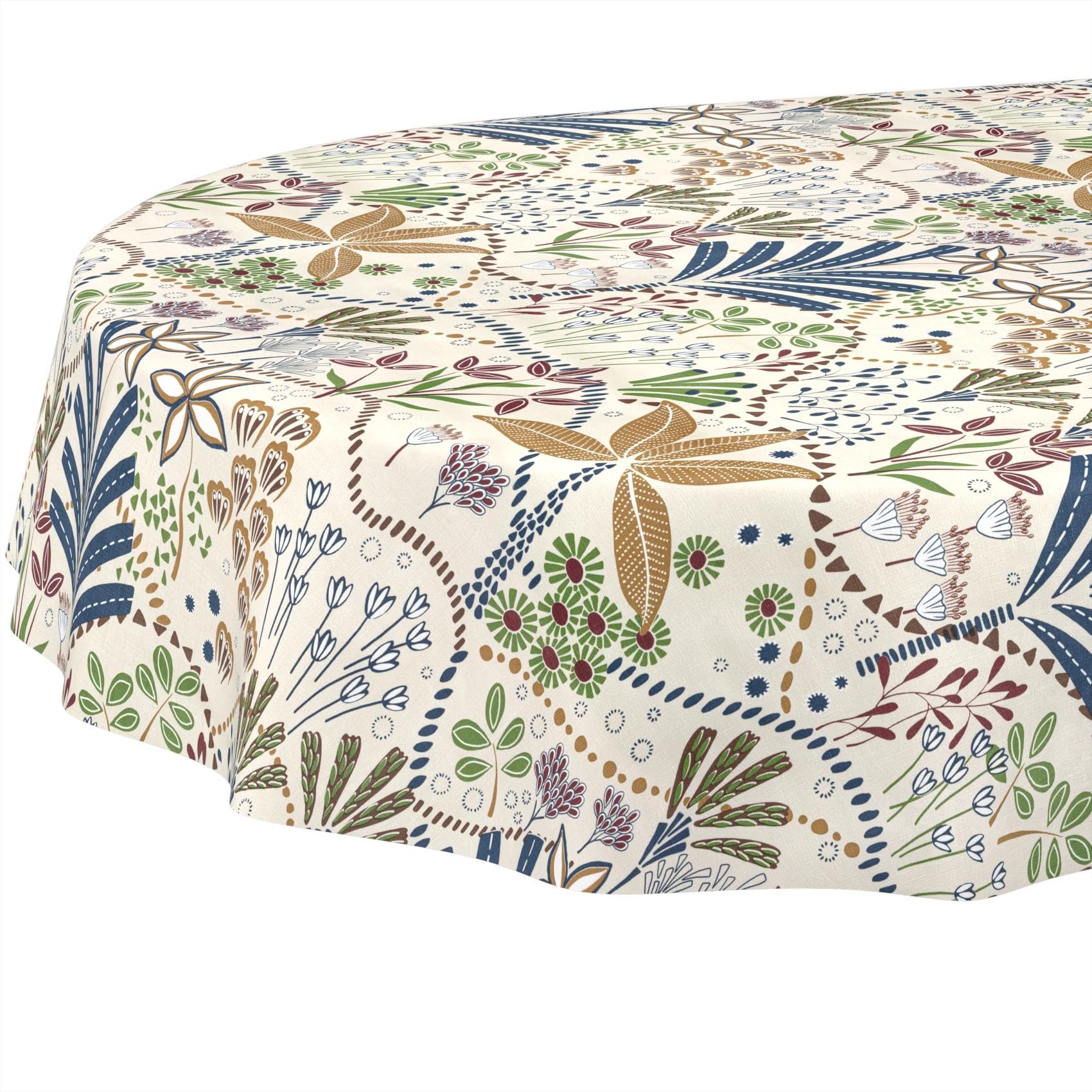 Oilcloth Tablecloth, Washable, Oilcloth, Easy Care, Water-Repellent, Lotus Effect, Garden Tablecloth, Ethnic Oval, 220 x 140 cm, Cut Edge