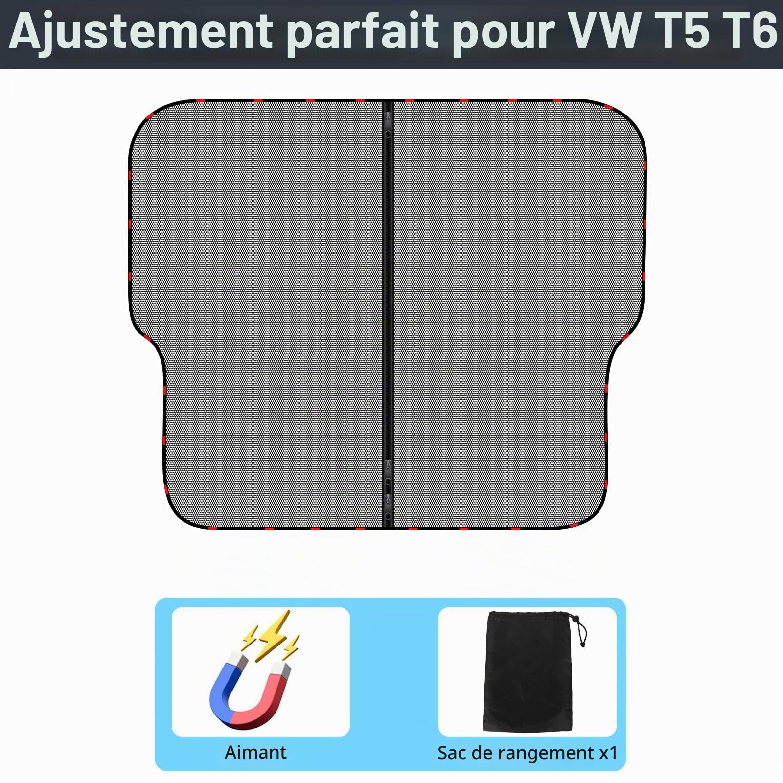 ZATOOTO Pare Soleil pour Hayon Voiture Compatible avec VW T5 T6, Moustiquaire Magnétique Rideau de Séparation Amovible, Moustiquaire pour Les Voyages en Camping