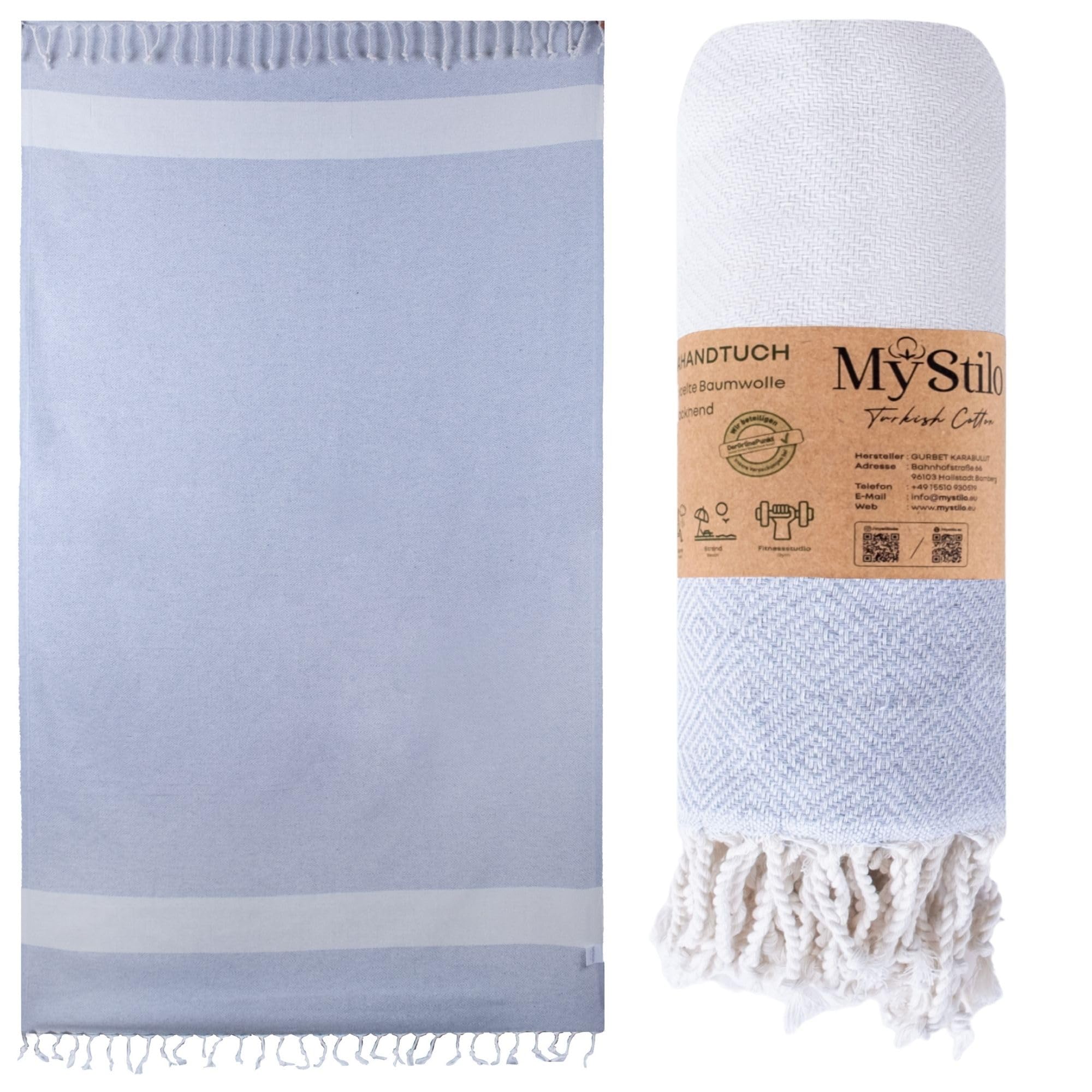 MyStilo® Strandtuch Saunahandtuch XXL - Dickes, Weiches Badetuch 100x200cm, Schnelltrocknend - Premium Hamamtuch, Handtuch für Männer, Frauen, Yoga und Fitness mit Diamantmuster (Silbergrau)