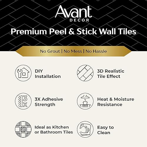 Miniatura 6 de Avant Decor  8 azulejos  Azulejos de metro grandes compuestos de piedra  Azulejos de cocina para despegar y pegar  Azulejos de pared adhesivos
