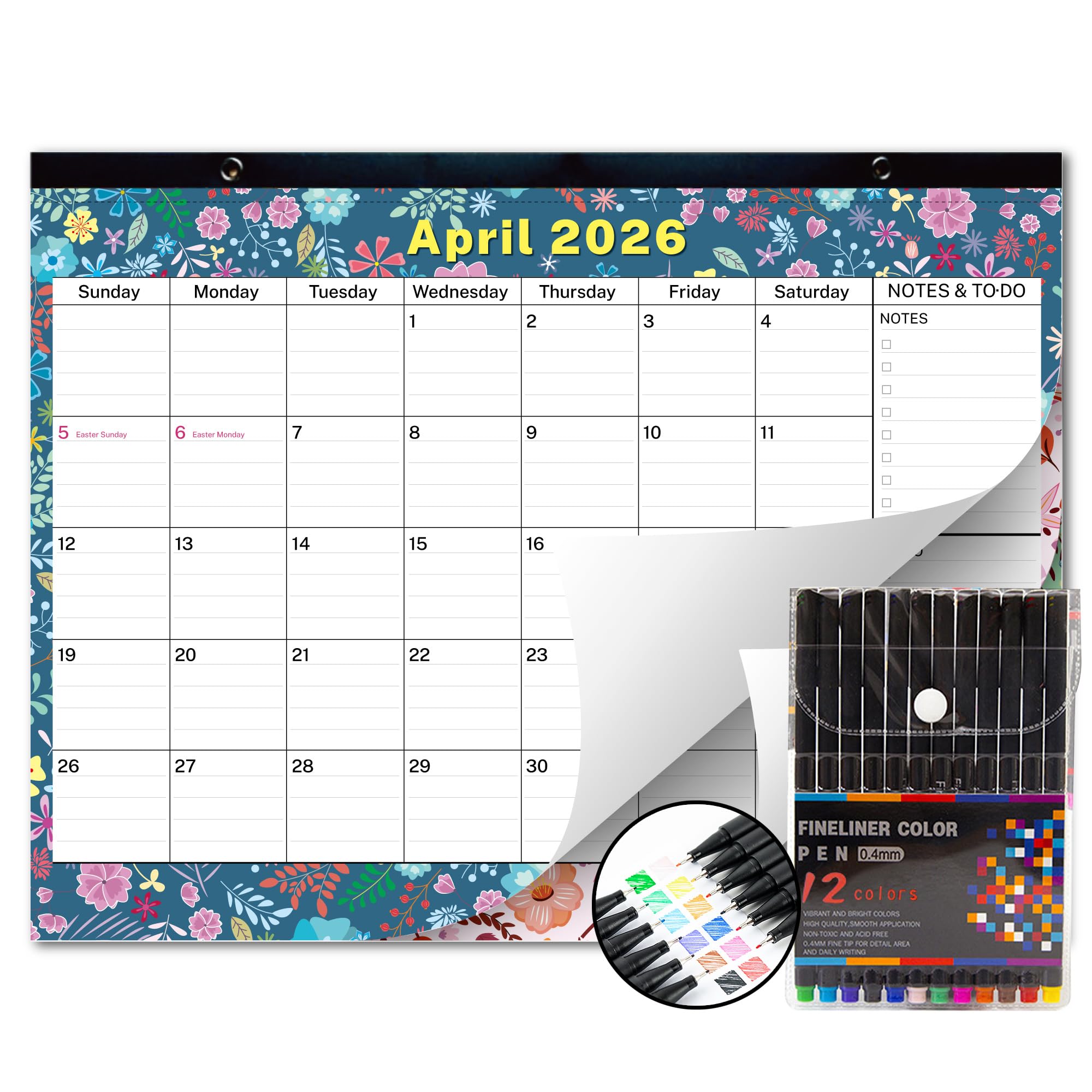Calendario académico mensual grande de escritorio 2019-2020, diseño floral con imanes para nevera y pared, calendario grande de agosto de 2019 a diciembre de 2020, 17.3 x 13.2 pulgadas