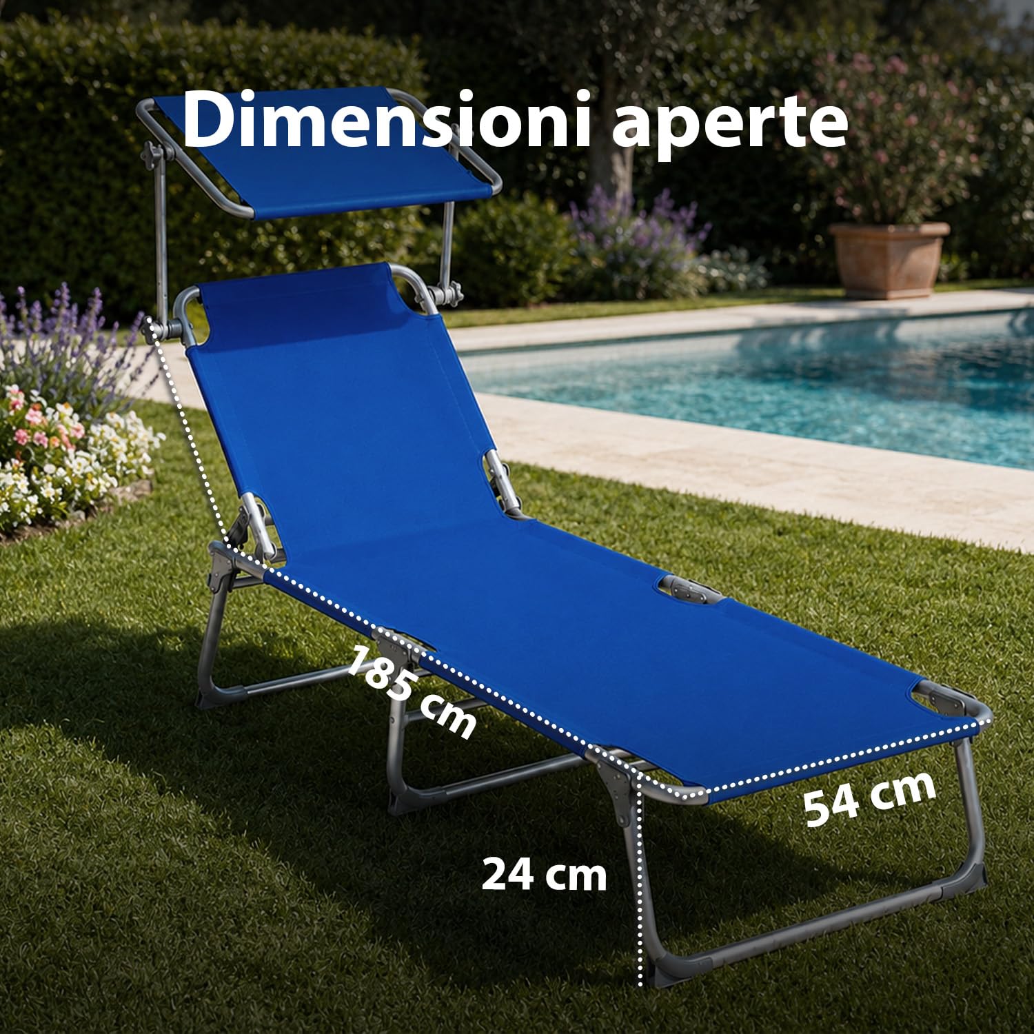 Avilia - Lettino Prendisole Pieghevole con Parasole 360° – Alluminio, Tessuto Oxford, 100 kg | Lettino Prendisole Reclinabile 0-60°, Traspirante, L54×P185×A24 cm – Chiuso L54×P17×A70 cm
