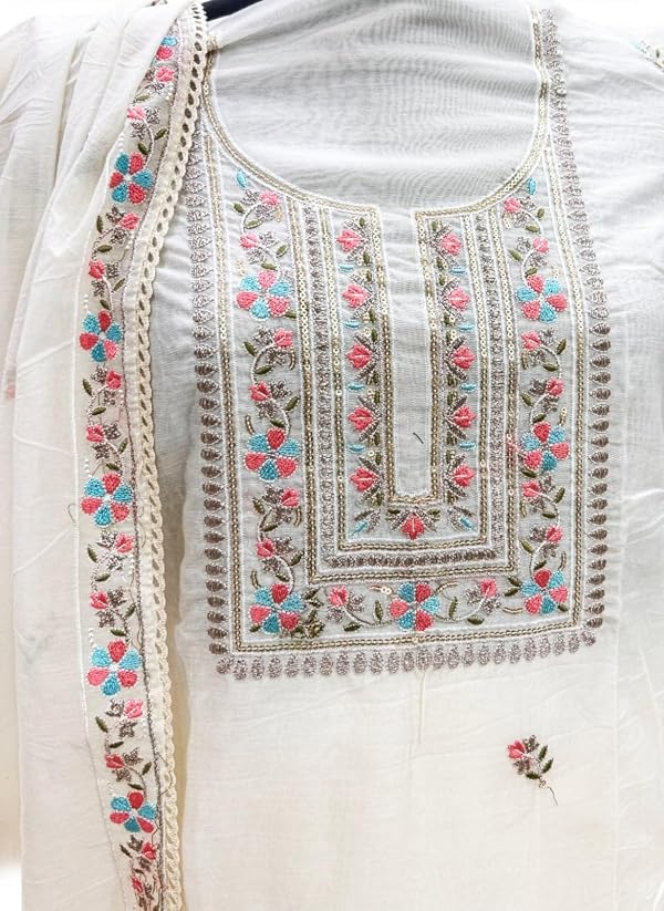 ladyline Womens Chanderi Silk Embroidered Salwar Kameez Suit Set | Formal Kurta with Pants & Elegant Dupatta Set Indian Ethnic Party Wear (SESK ADZE) (42/ Off-White) by ladyline - Used condition - US$42.21