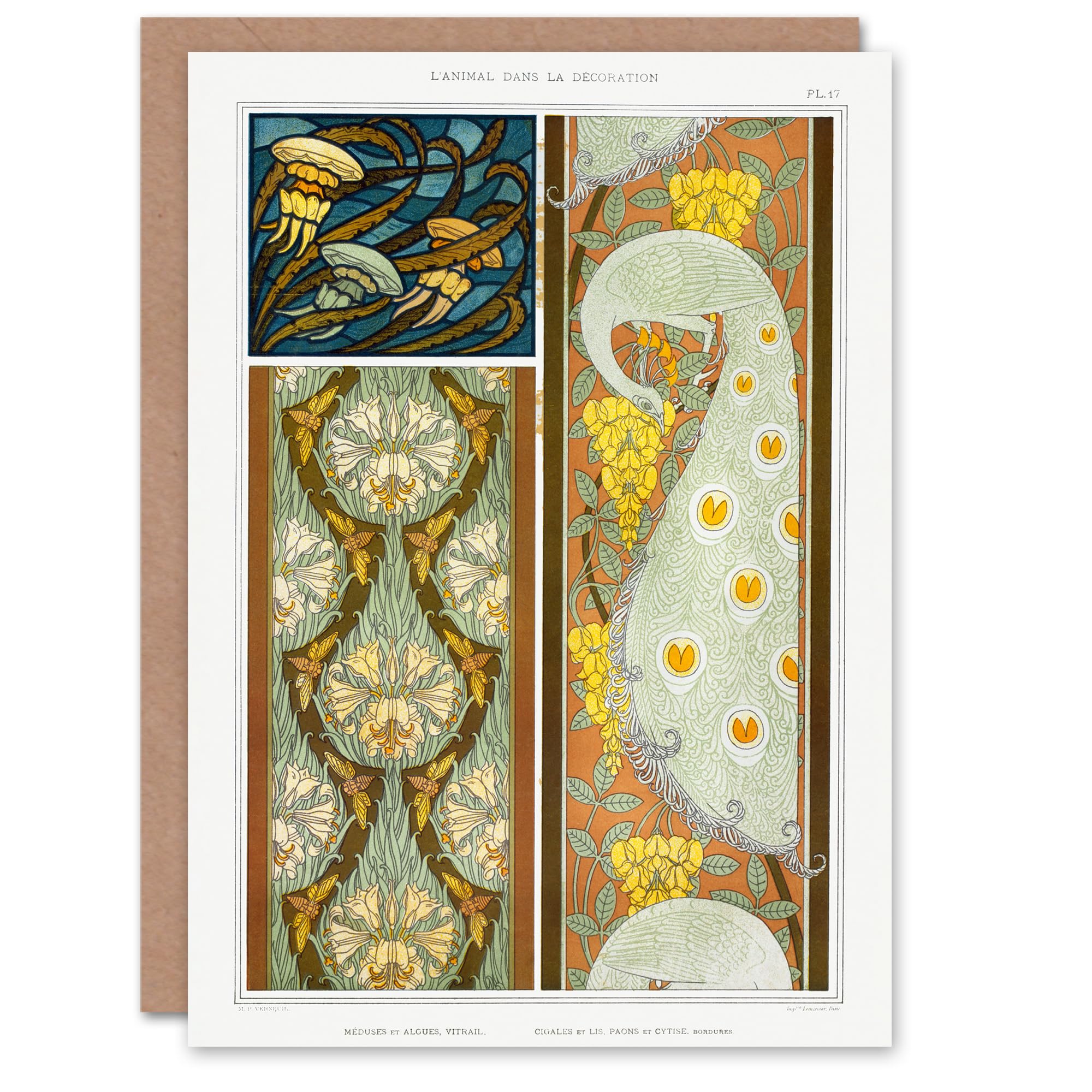 Artery8 Maurice Pillard Verneuil Art Card Peacock Jellyfish Lily Art Nouveau Patterns