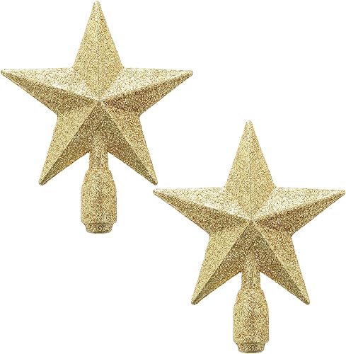 Paquete de 2 mini estrellas con purpurina para árbol de Navidad de 4 pulgadas, adornos decorativos de plástico para Navidad, decoración del hogar,
