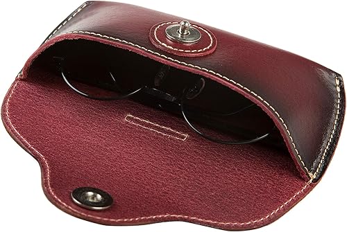 Miniatura 4 de Caso unisex semi duro de cuero genuino para gafas con cinturón para gafas graduadas y gafas de sol de tamaño estándar