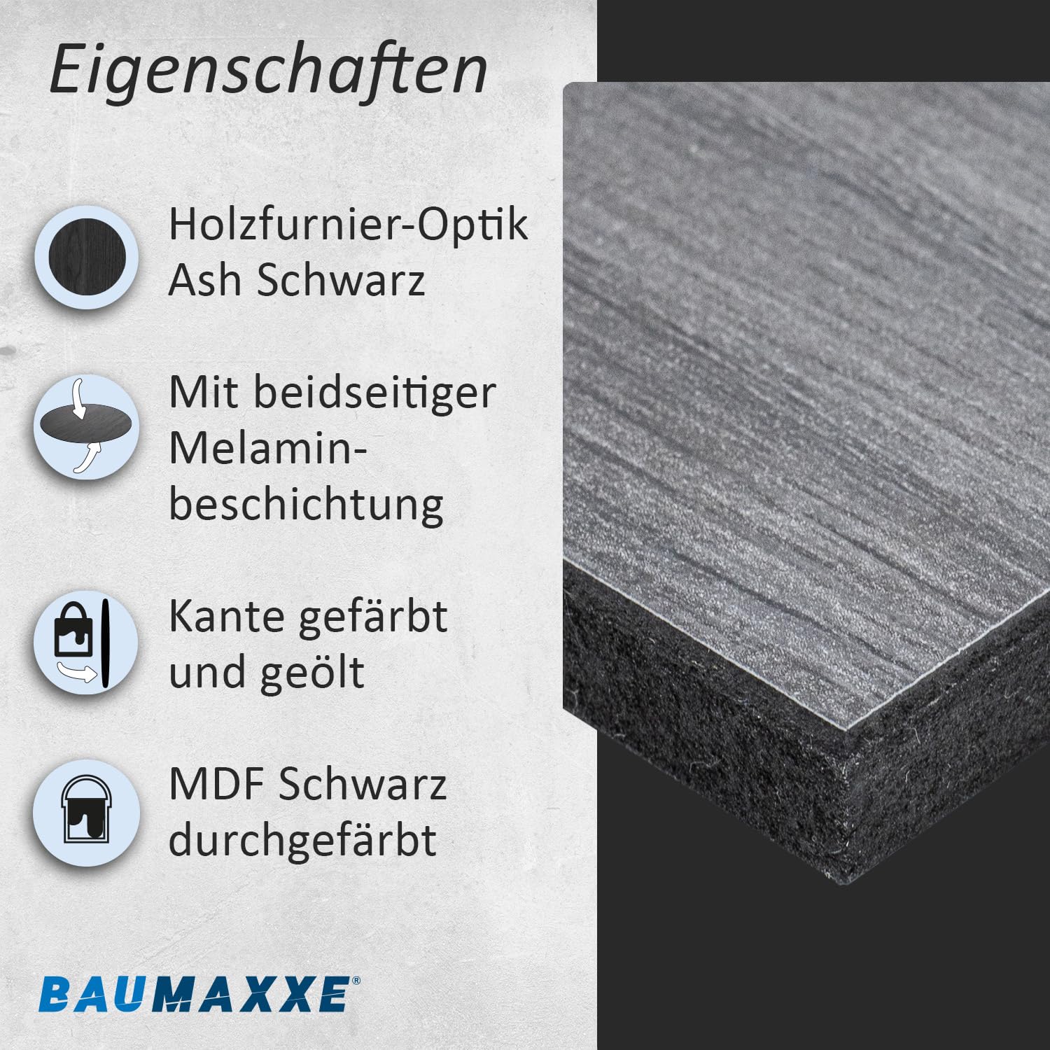 Abdeckplatte passend für Trones I 102,6 x 15,9 cm I rechteckig I Stärke: 10 mm I schwarz Ash I MDF Platte Melaminbeschichtung beidseitig I DIY-Projekte I bm358