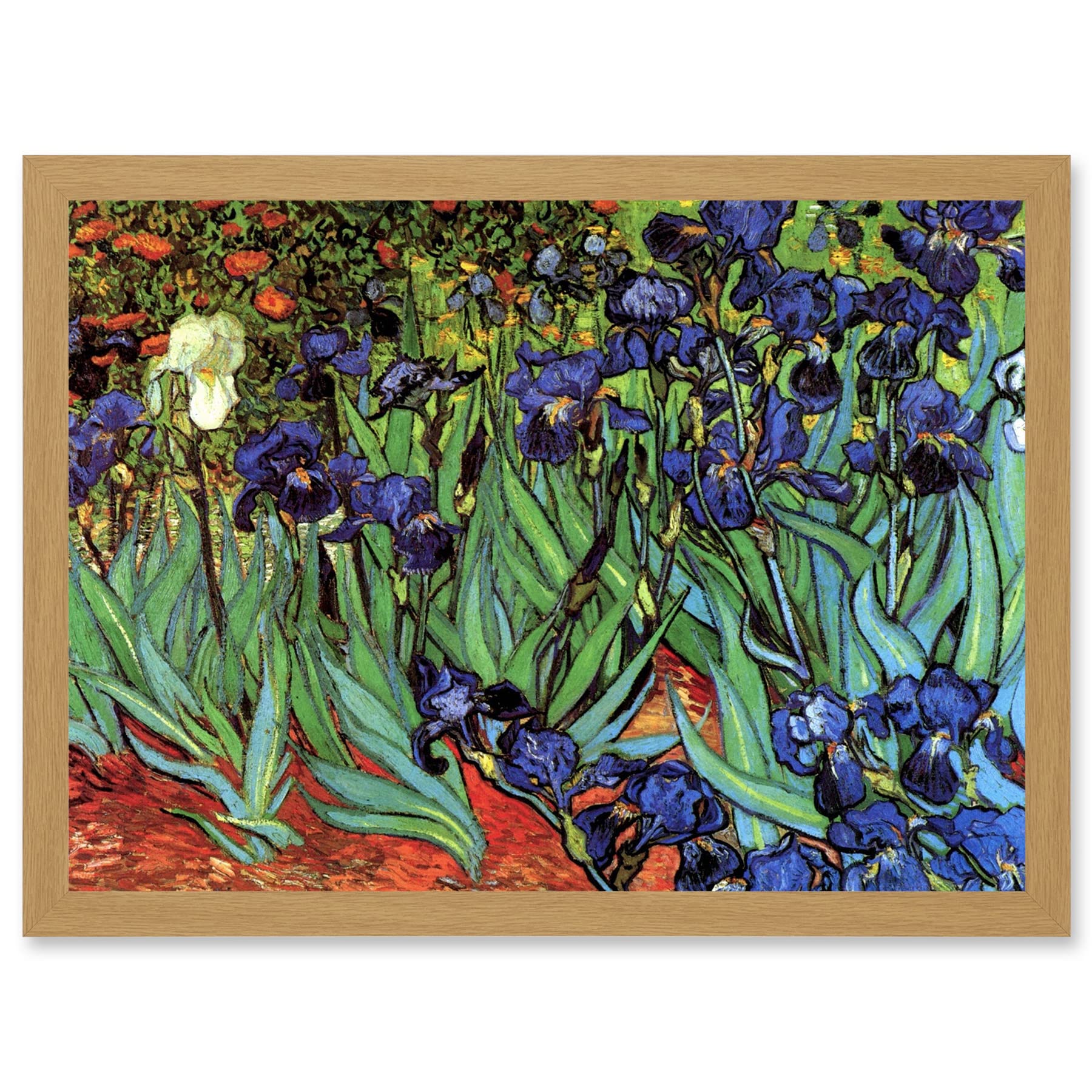 Vincent Van Gogh Irises Artwork Framed Wall Art Print - A4 Size - Light Oak Frame - Artery8