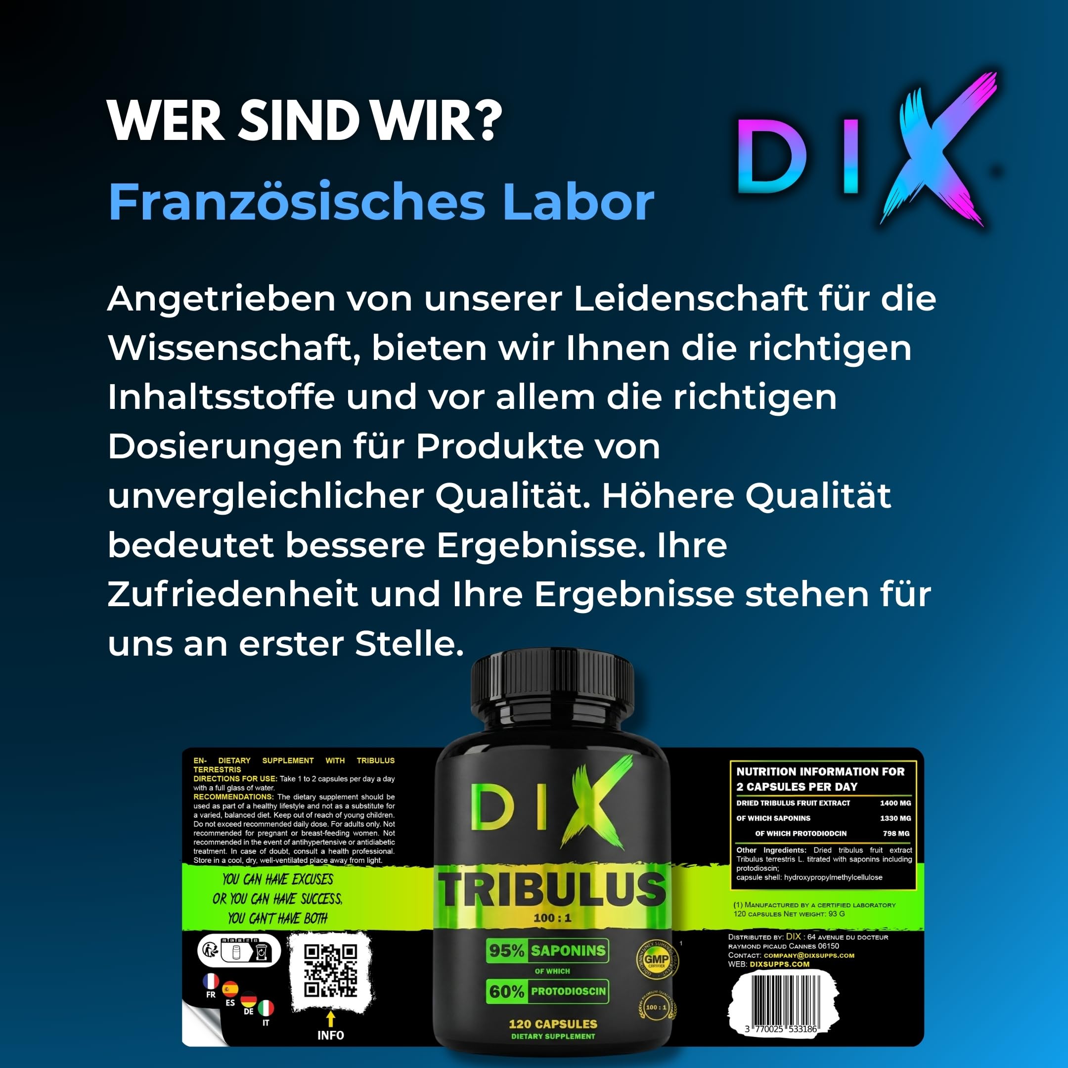 TRIBULUS TERRESTRIS ~ Hohe Konzentration 100:1 ~ Sportliche Leistung ~ 95% Saponine ~ 60% Protodioscin ~ Geprüft und zertifiziert ~ Ohne Mykotoxine ~ Hoher Gehalt an Wirkstoffen ~ Französisches Labor