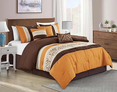 Miniatura 10 de Chezmoi Collection Ariel - Juego de ropa de cama de 7 piezas con bordado geométrico de chenilla, plisado, tamaño California King