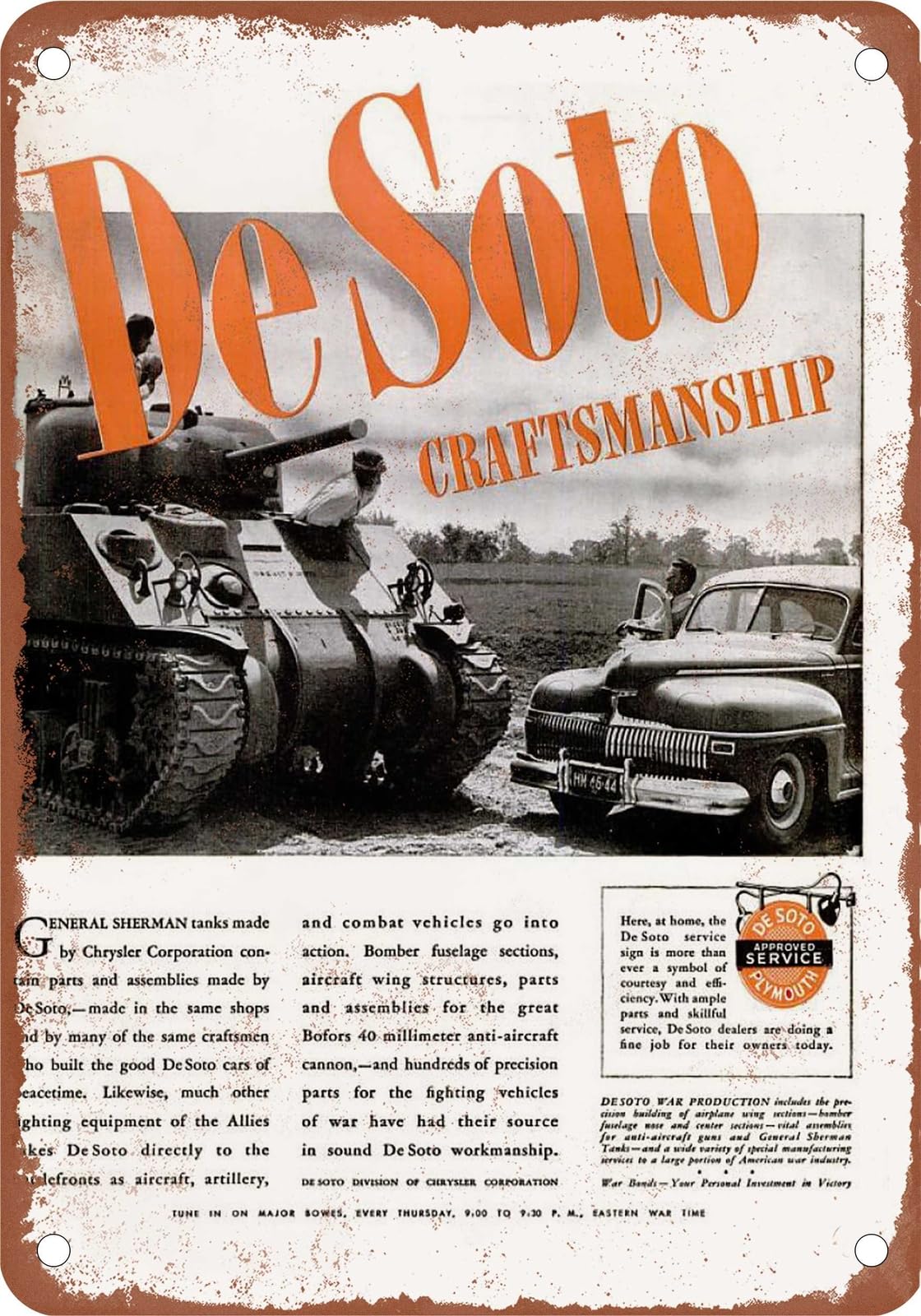 METAL SIGN - 1943 DeSoto Vintage Ad 01 - Old Retro Rusty Look home decor
