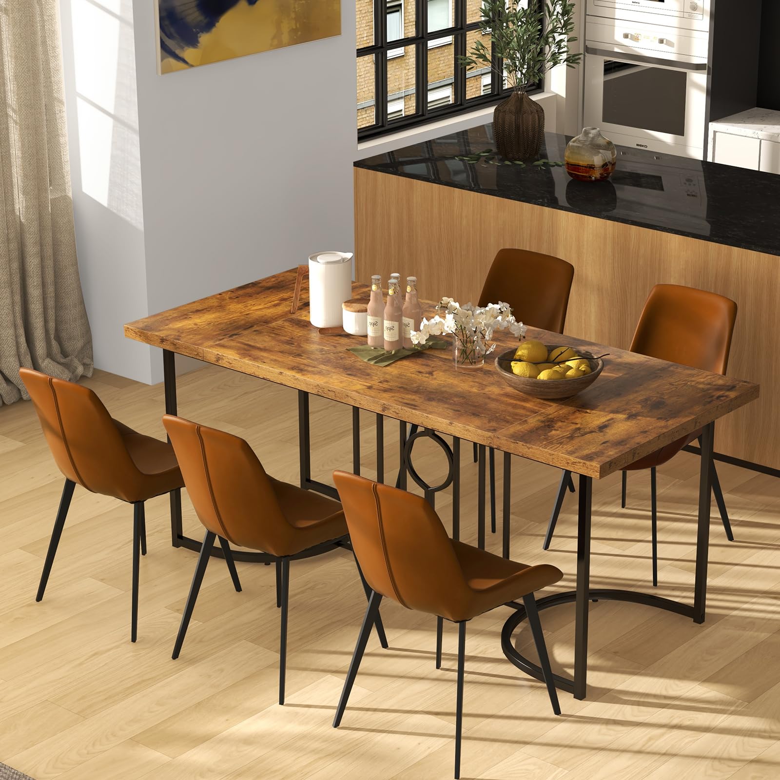 LIFEZEAL Tavolo da Pranzo, Tavolo da Cucina, 180x80 cm, Stile Industriale, per 6-8 Persone, in Legno+Metallo, Gambe Semicircolari, per Sala da Pranzo, Soggiorno, Max 135 kg