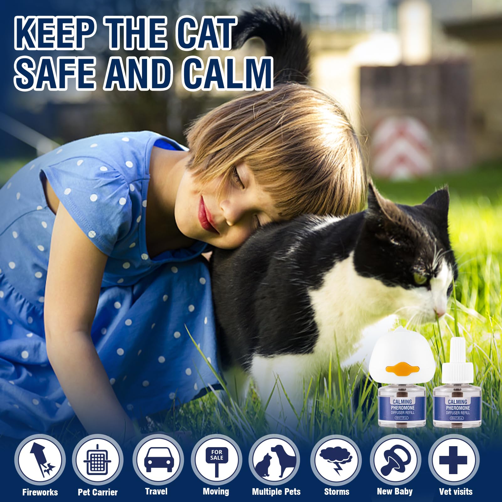 Feromoni Gatto Calmante 3 IN 1 Per Gatti Diffusore Di Kit Felini Rilassanti E Tranquillante Irrequieti Tranquillanti Antistress Repellente Gocce Calmanti Insapore（1 Tappo + 2 Ricariche Da 48ml）