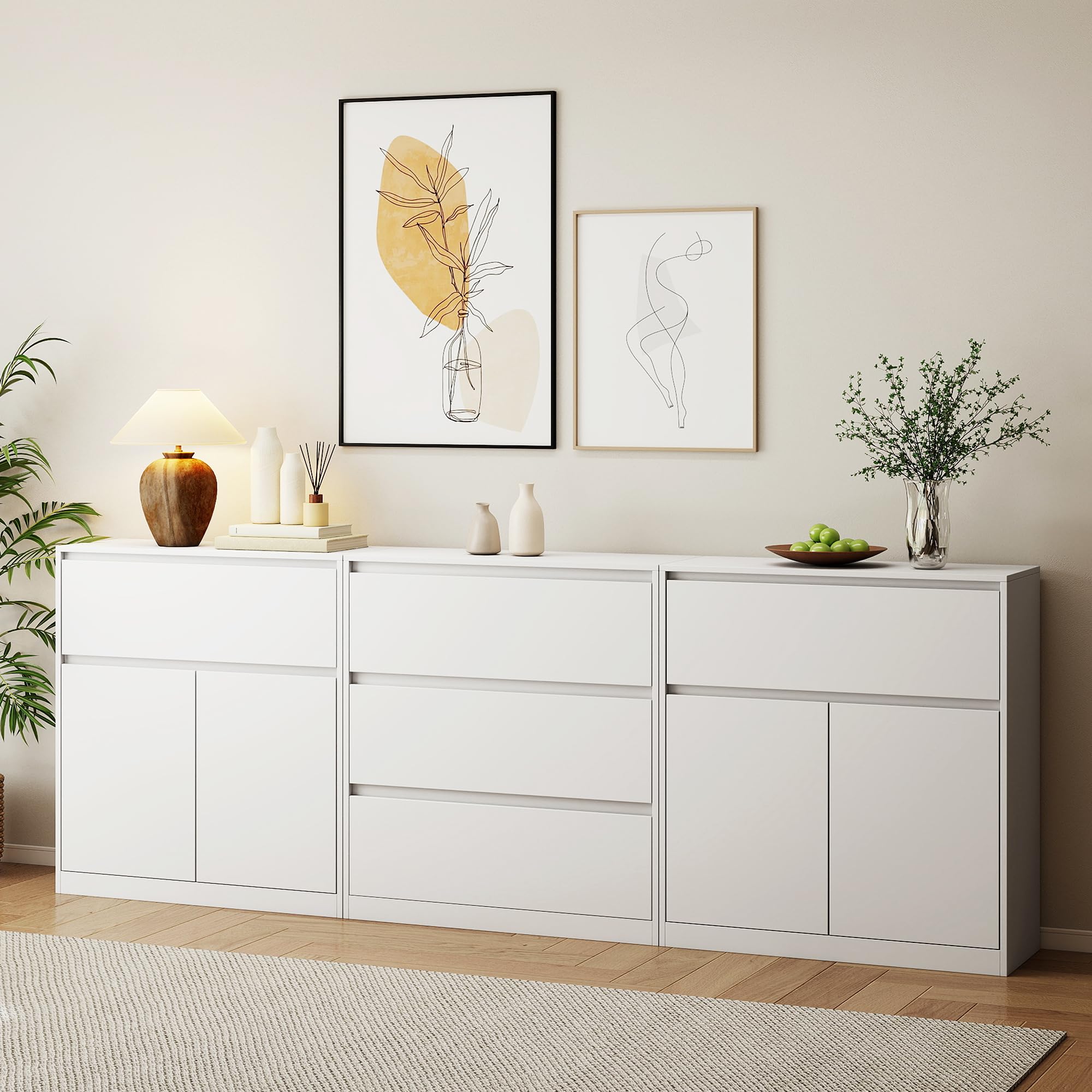 AMERLIFE 95" W DIY Modular Storage Cabinet, 3-Piece Mixed Storage Units