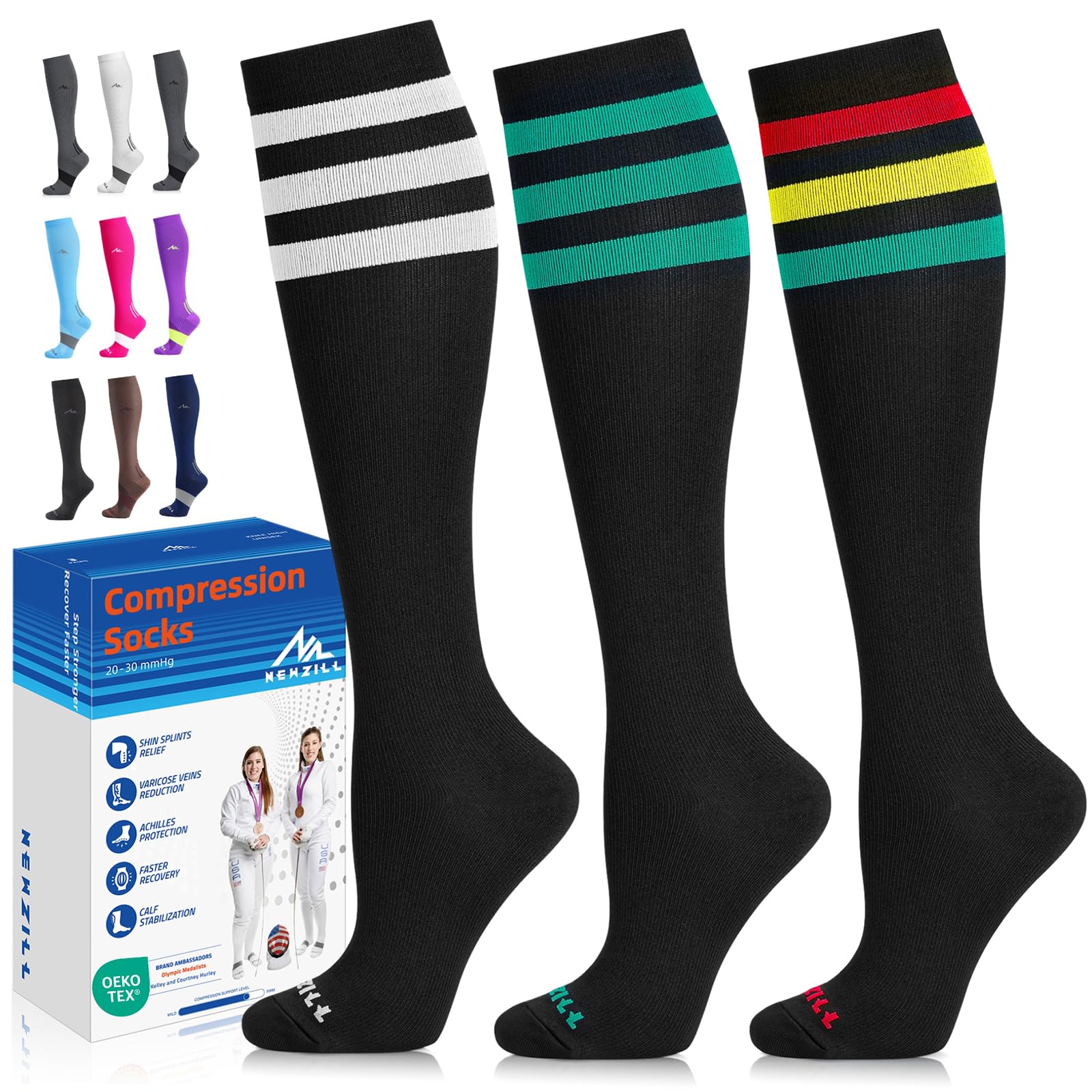 NEWZILL Medical Compression Socks for Women & Men, 20-30 mmHg Knee-High Support for Circulation, All-Day Comfort for Work Travel Running Cycling and