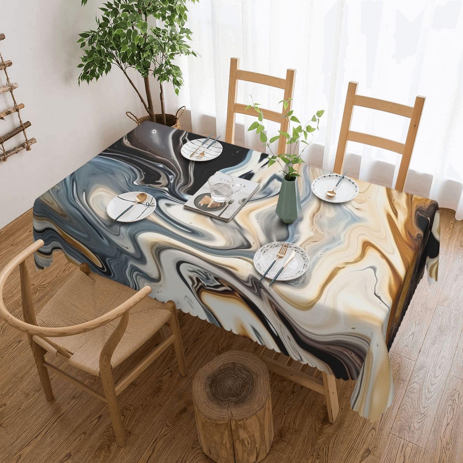 Nappe rectangulaire anti-tache effet marbre infroissable