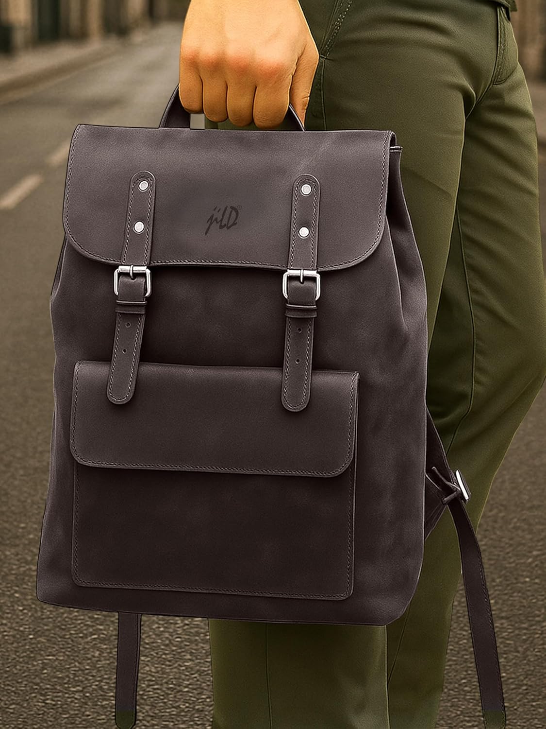 Jild Genuine Leather Backpack for Men Casual Carryon Vintage 16 Inch Laptop Bag Camping Travel Hiking Backpack Leather Rucksack (Midnight Brown) - Image 2