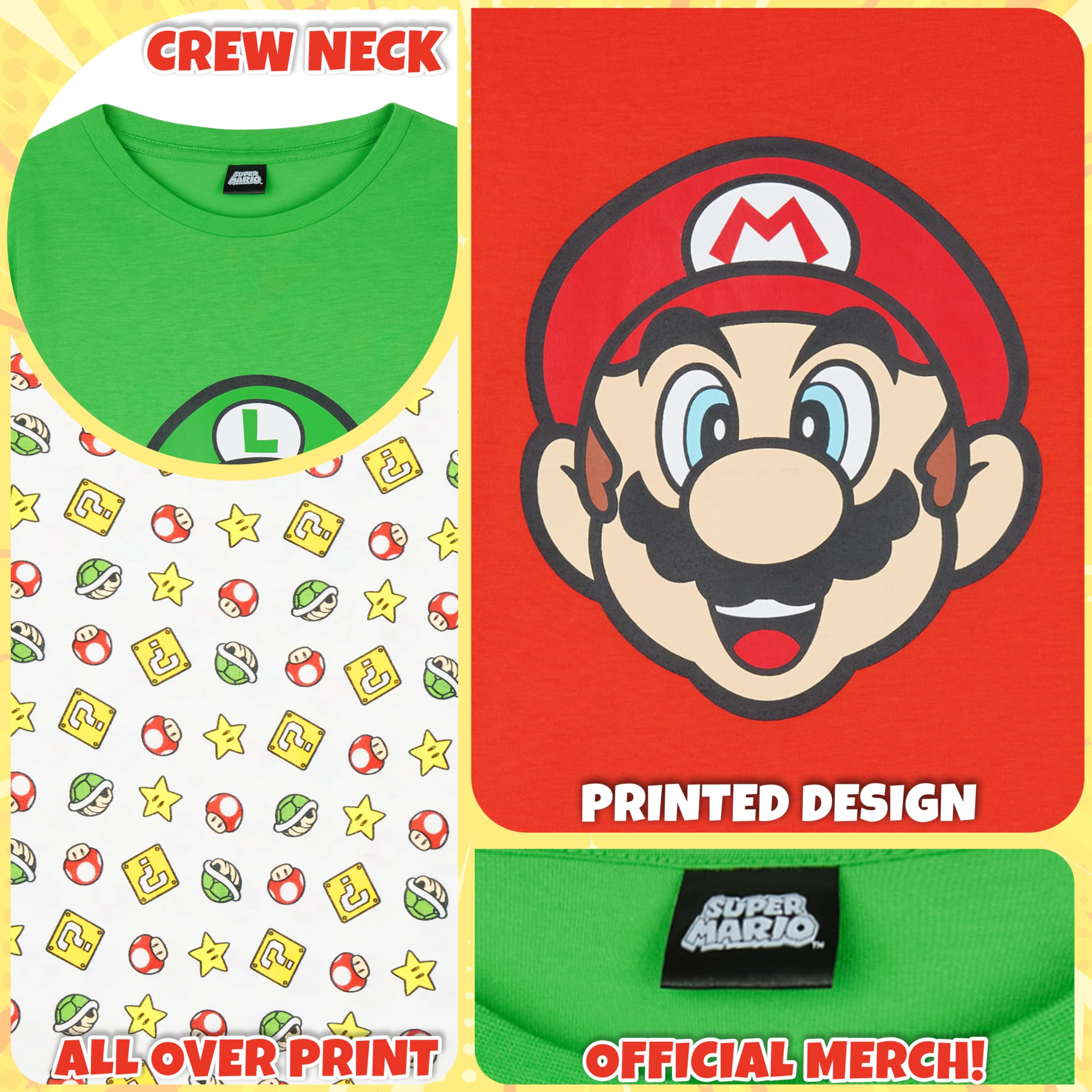 Super Mario - Maglietta per ragazzi, confezione da 3 magliette a maniche corte con grafica, maglietta estiva a girocollo, regalo Mario Luigi per ragazzi 5-14