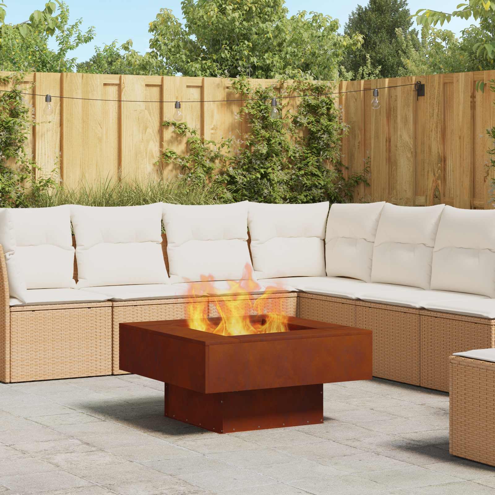vidaXL Hoguera Marrón 80 x 80 x 40 cm Acero autopatinable, Hogar Moderno Cuadrado, Calentador Exterior Resistente para Jardines y Terrazas, Diseño Cool para Reuniones Sociales | Hecho de acero duradero, diseñado para quemar madera eficiente, Construido,
