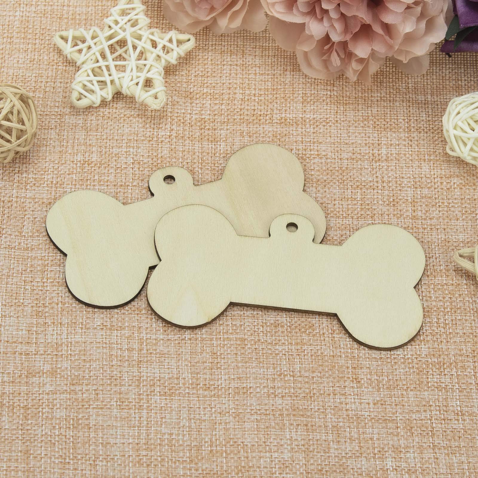 24pcs Bone Shaped Wooden Cutouts - Unfinished Craft Embellishments With Ropes, 4.1x2.2 Inch - View #2
